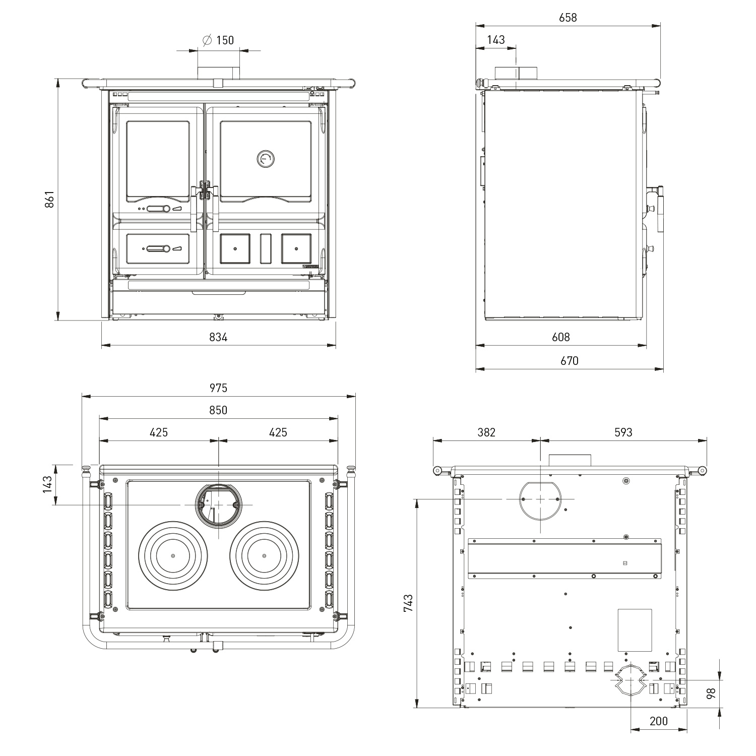 La Nordica Rosa L 16 Küchenofen Stahl Anthrazit-Schwarz