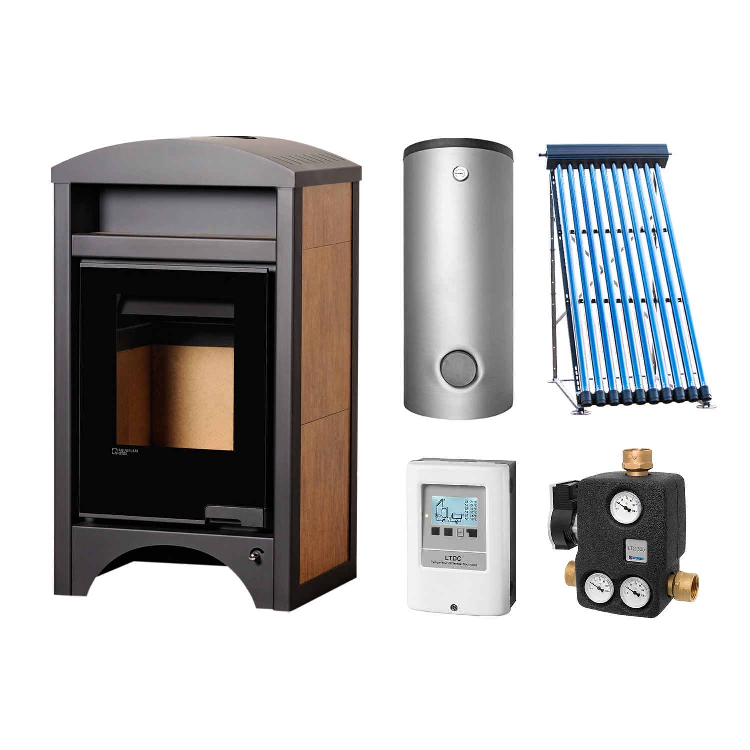 Aquaflam Vario Barma Basic Nut Tree Set + Solarthermie-Set 2 (11 m²) + Kombispeicher THKE 600 + SWT Aquaflam Vario Barma Basic Nut Tree Set + Solarthermie-Set 2 (11 m²) + Kombispeicher THKE 600 + SWT