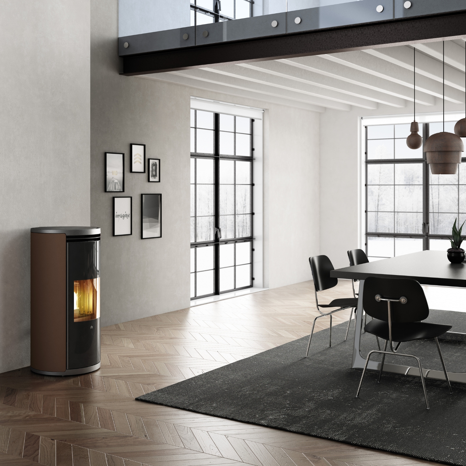 Edilkamin Evia2 Up 2024 Pelletofen Glas / Stahl Bronze