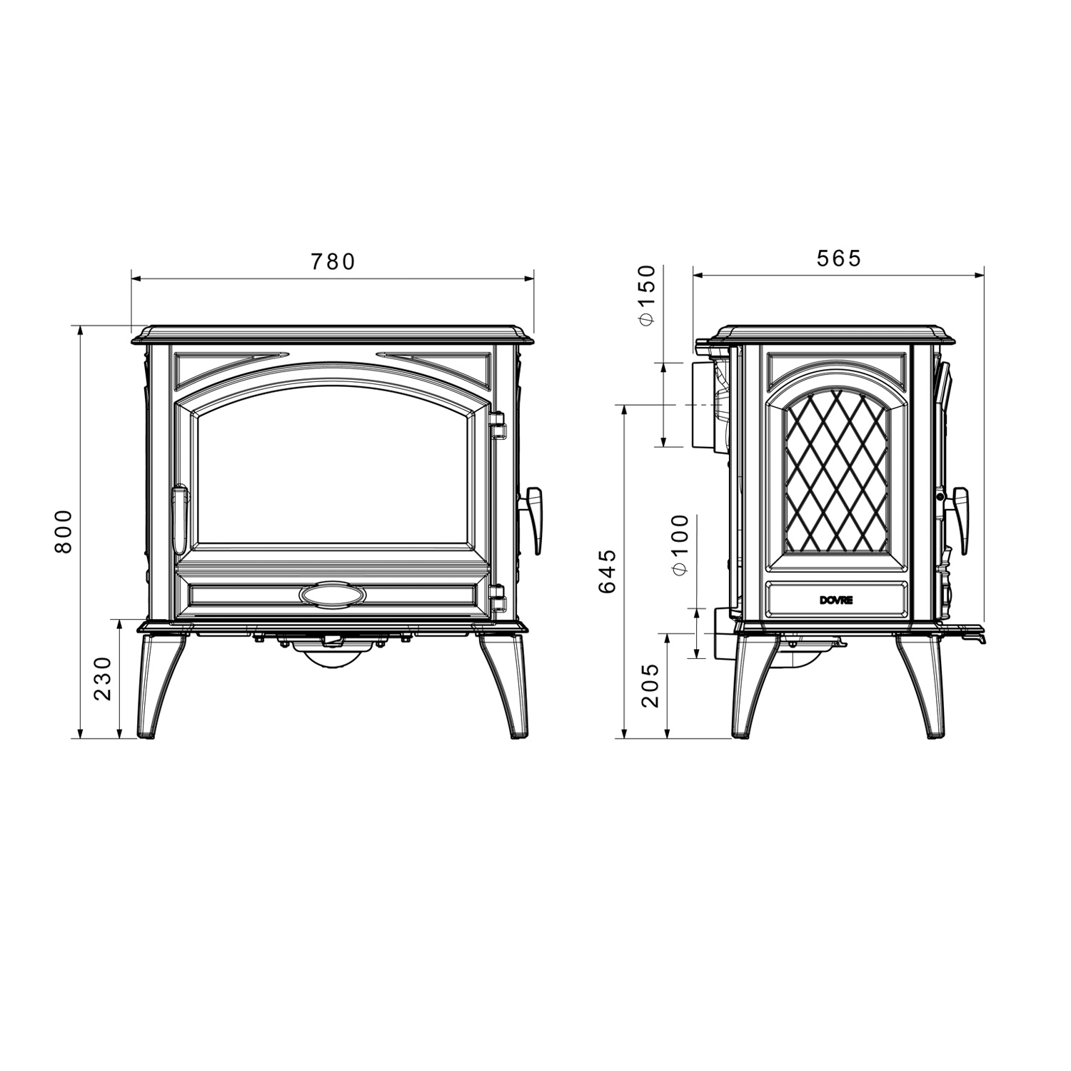 Dovre 760 WD Kaminofen Gusseisen Cremeweiß emailliert, Bauart 2