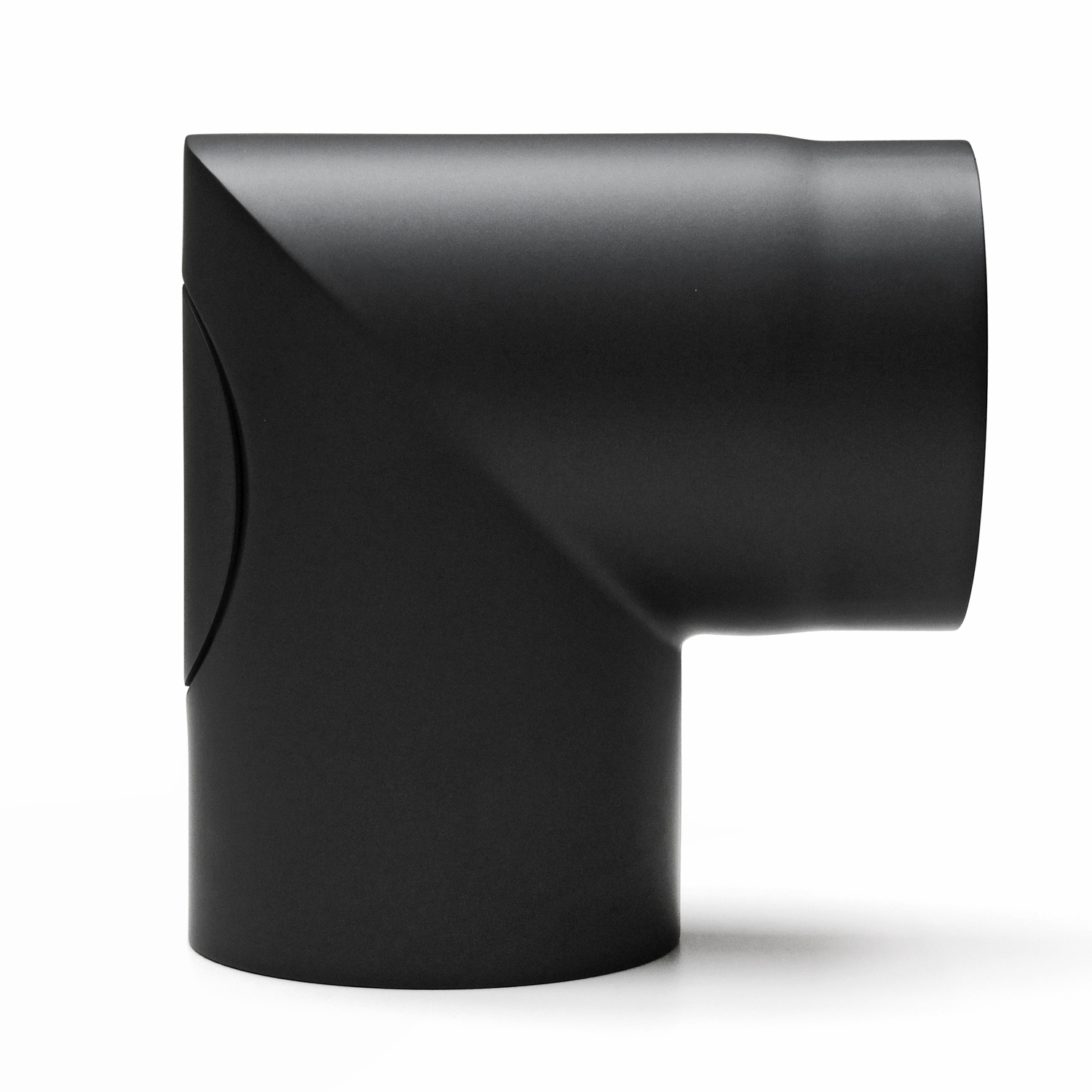 Raik Basic Rauchrohrbogen 150mm schwarz 90° – 2teilig mit Tür geschliffen für Rauchrohr / Ofenrohr