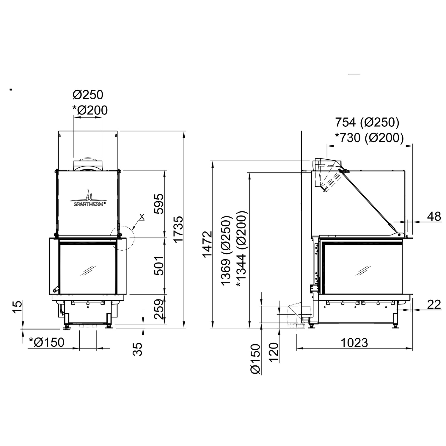 Spartherm Premium A-U-70h Kamineinsatz 250 mm