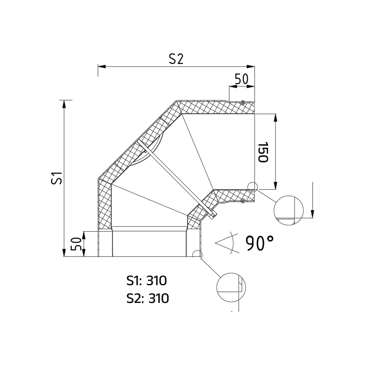 Raik Lifestyle DUO Rauchrohrbogen 150mm schwarz 90° mit Tür für Rauchrohr / Ofenrohr