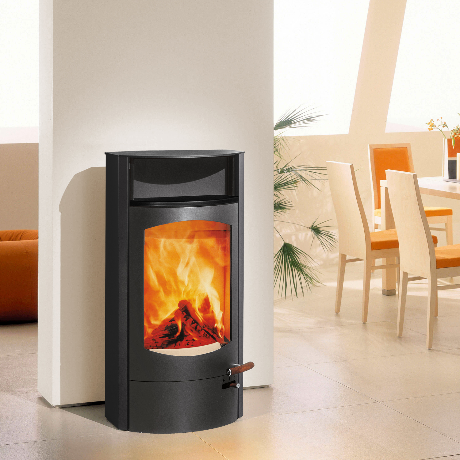Austroflamm Koko 2.0 Kaminofen Stahl Gussgrau, Warmhaltefach Keramik Schwarz matt, Guss-Topplatte, RRA hinten + kostenfreie Installation