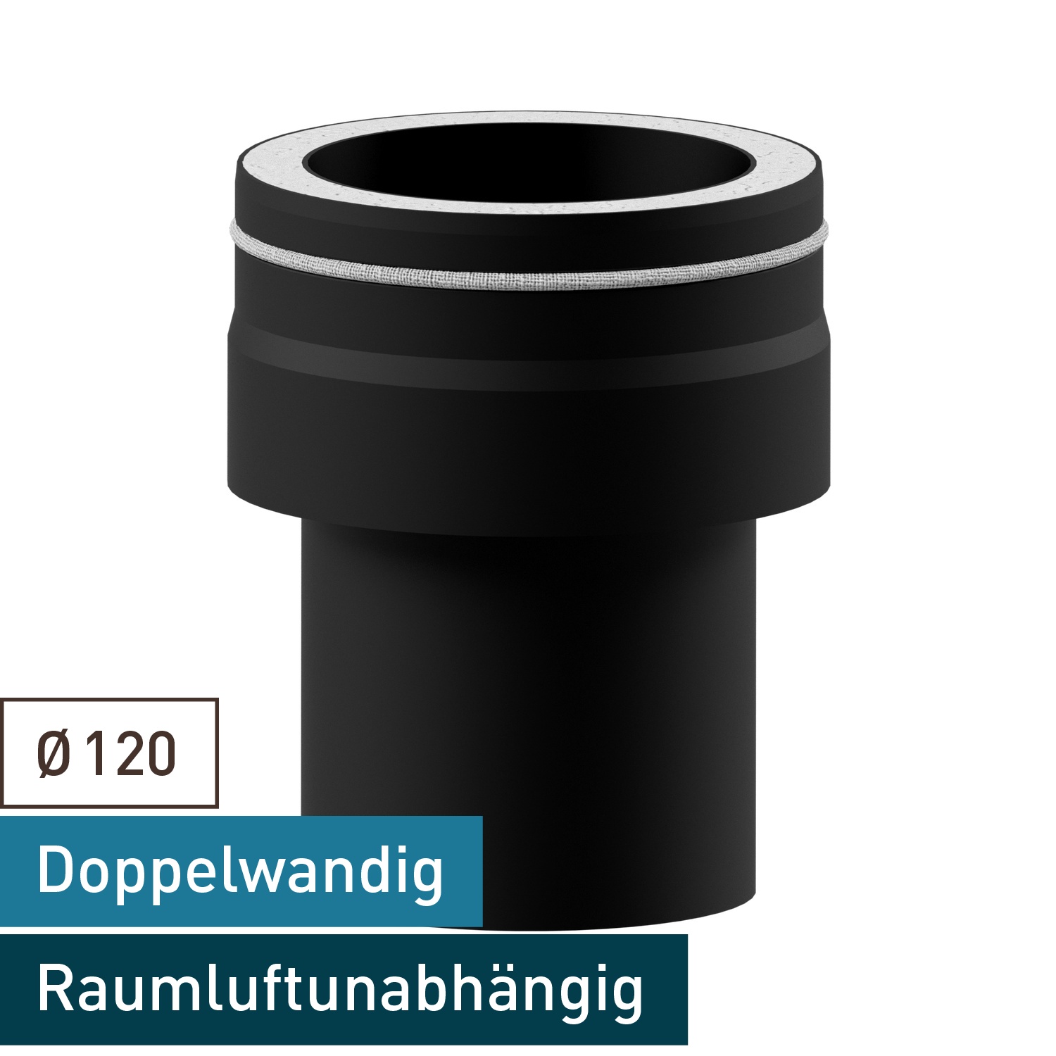 Raik Lifestyle DUO Ofenanschlussstück 120mm schwarz innen kürzbar für Rauchrohr / Ofenrohr