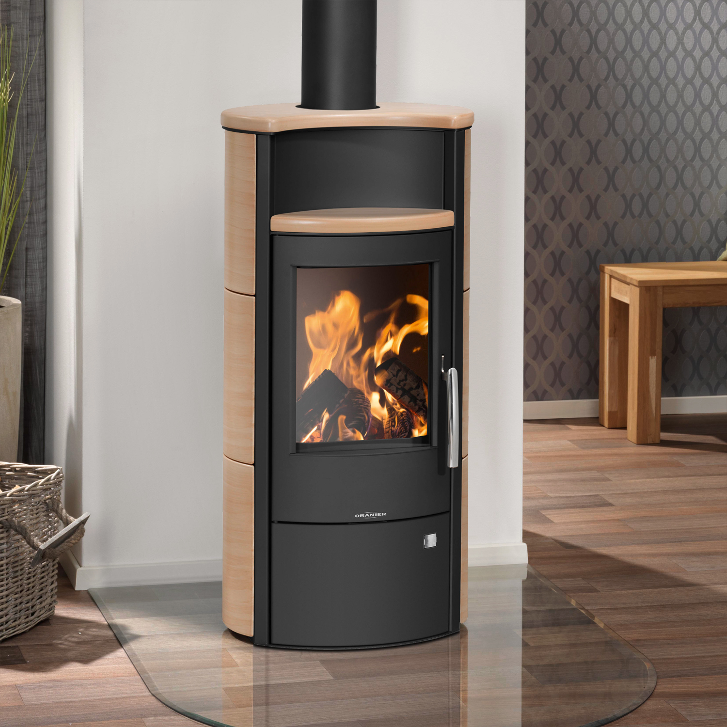 Oranier Pori 5 Kaminofen Stahl Schwarz / Kachel Corretto