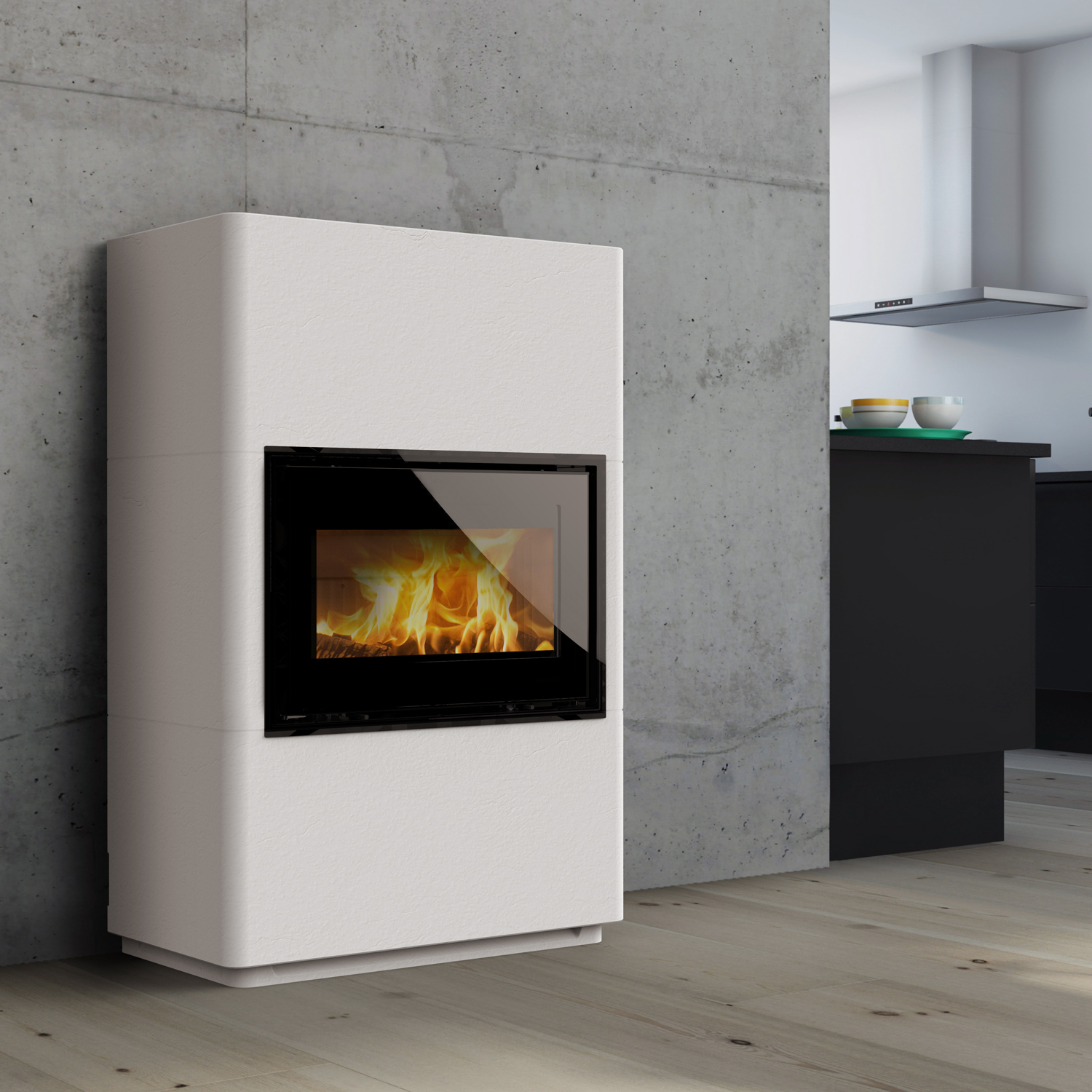 Lotus Beto 470 Kaminofen Magic Tür, Topplatte Grau, RRA hinten + 1 m³ Kaminholz gratis