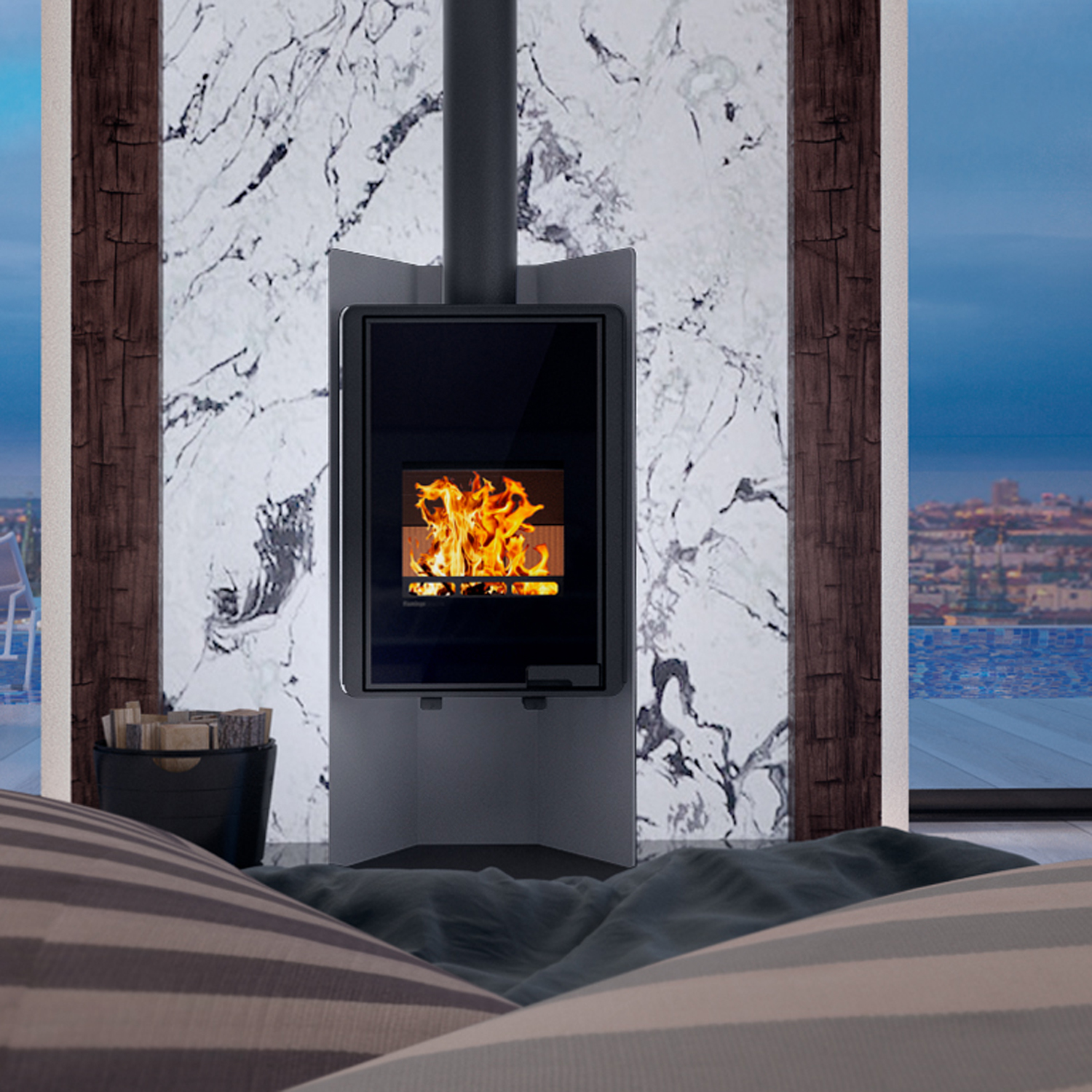 HS Flamingo Deluxe Pulau Kaminofen Grau