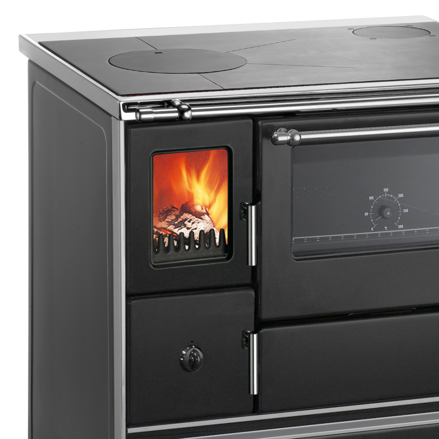 Westminster K 176 F/A 90 Küchenofen Stahl Schwarz, Stahlkochfläche, Backfach rechts Westminster K 176 F/A 90 Küchenofen Stahl Schwarz, Stahlkochfläche, Backfach rechts