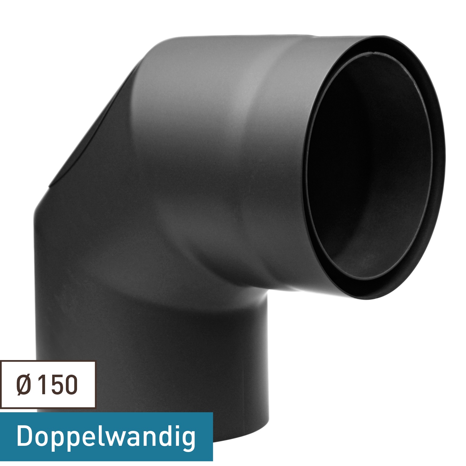 Raik Izoker Rauchrohrbogen 150mm schwarz doppelwandig 90° mit Tür für Rauchrohr / Ofenrohr
