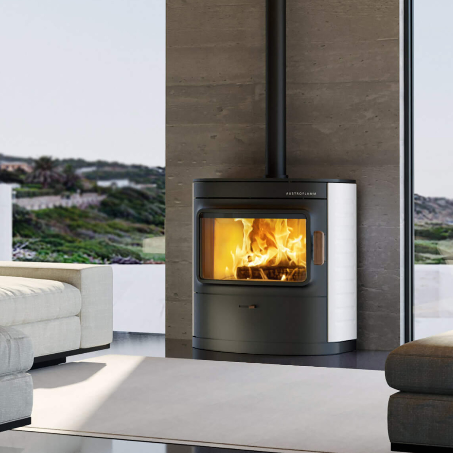 Austroflamm Cody Kaminofen Keramik Bright White + 1 m³ Kaminholz gratis