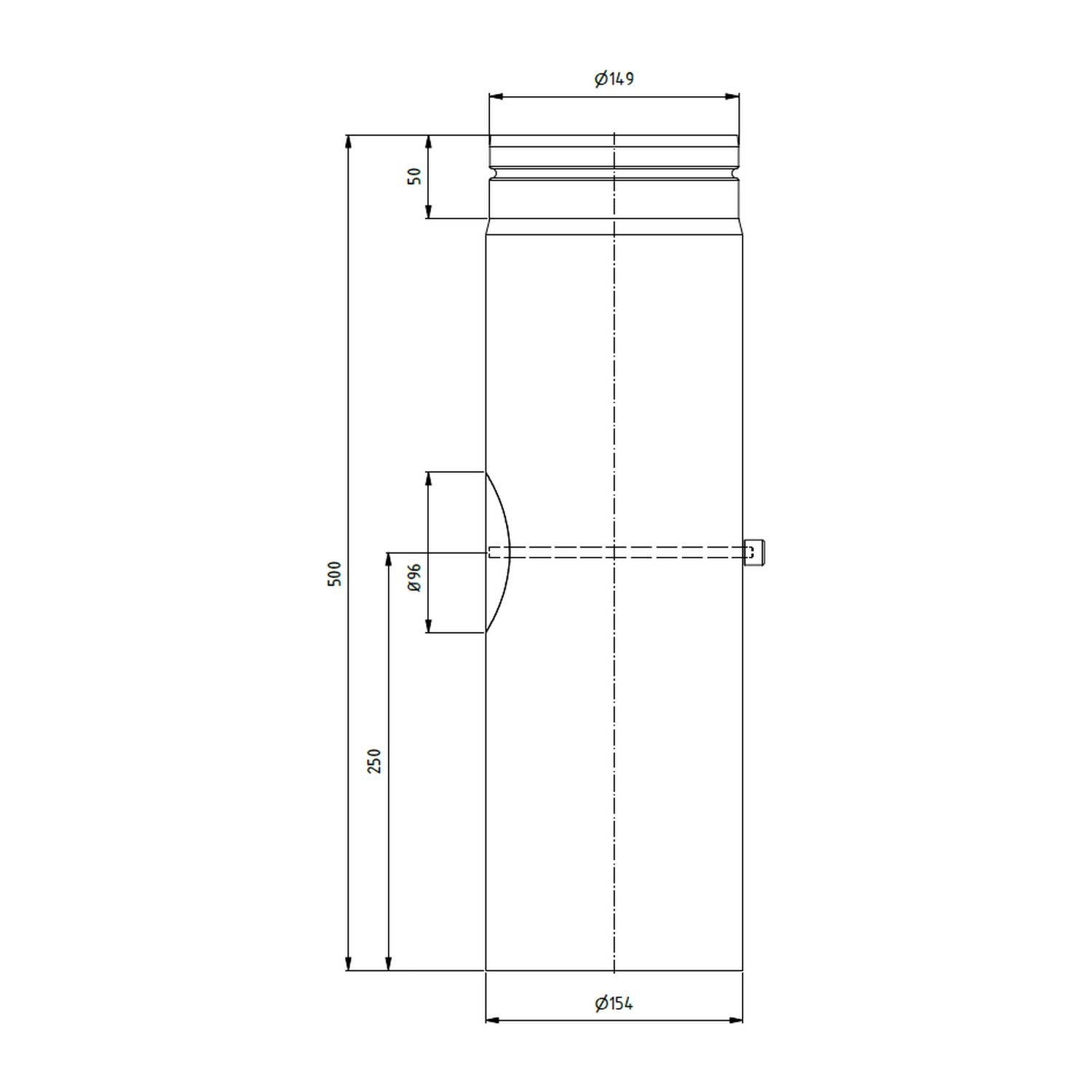 Raik Lifestyle Längenelement Durchmesser 150x500x2,00mm eingezogen mit eingelegter Tür mit Dichtung schwarz für Rauchrohr/ Ofenrohr