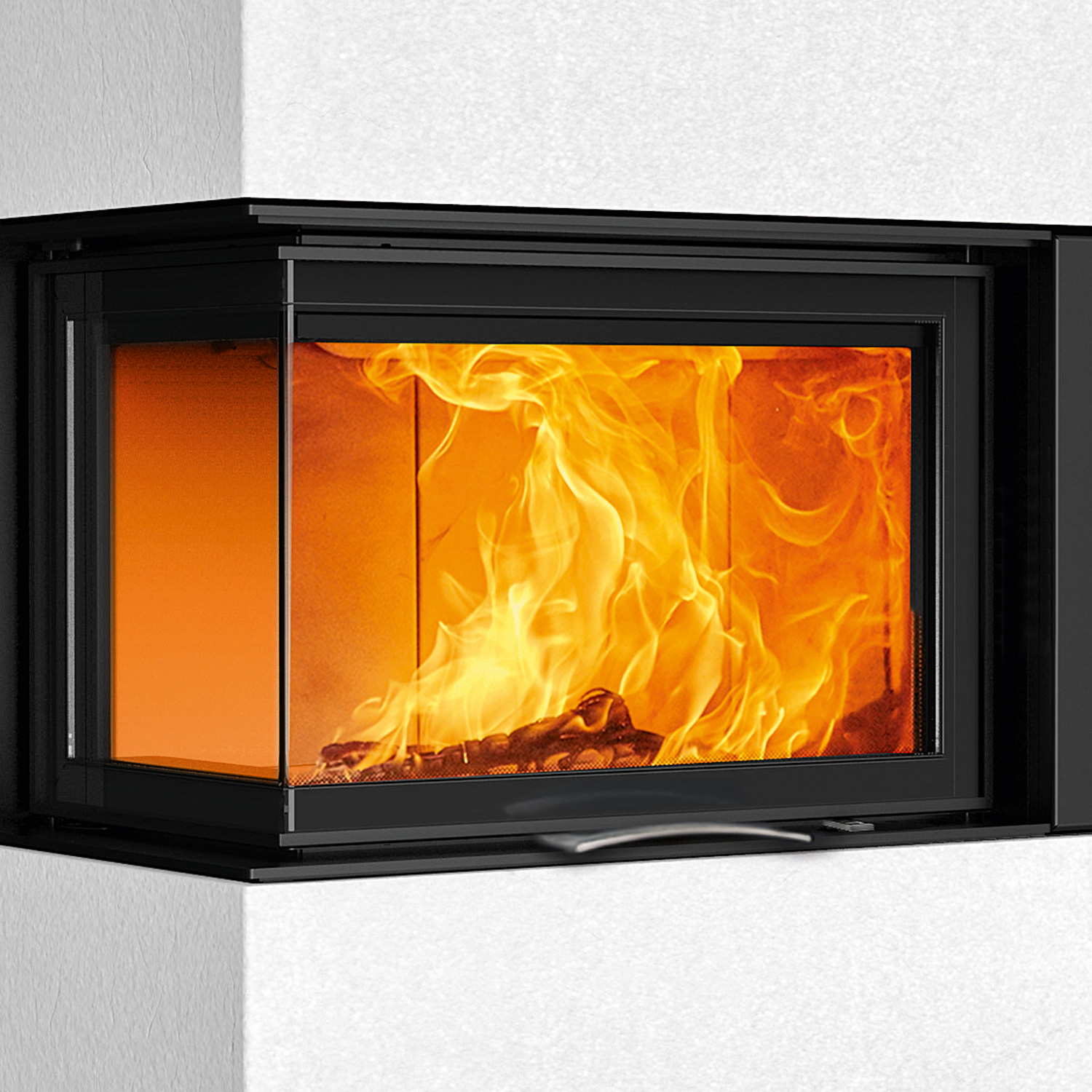 Austroflamm Sam 2.0 Kaminbausatz Eckverglasung links mit Schiebetür Beton Polar White