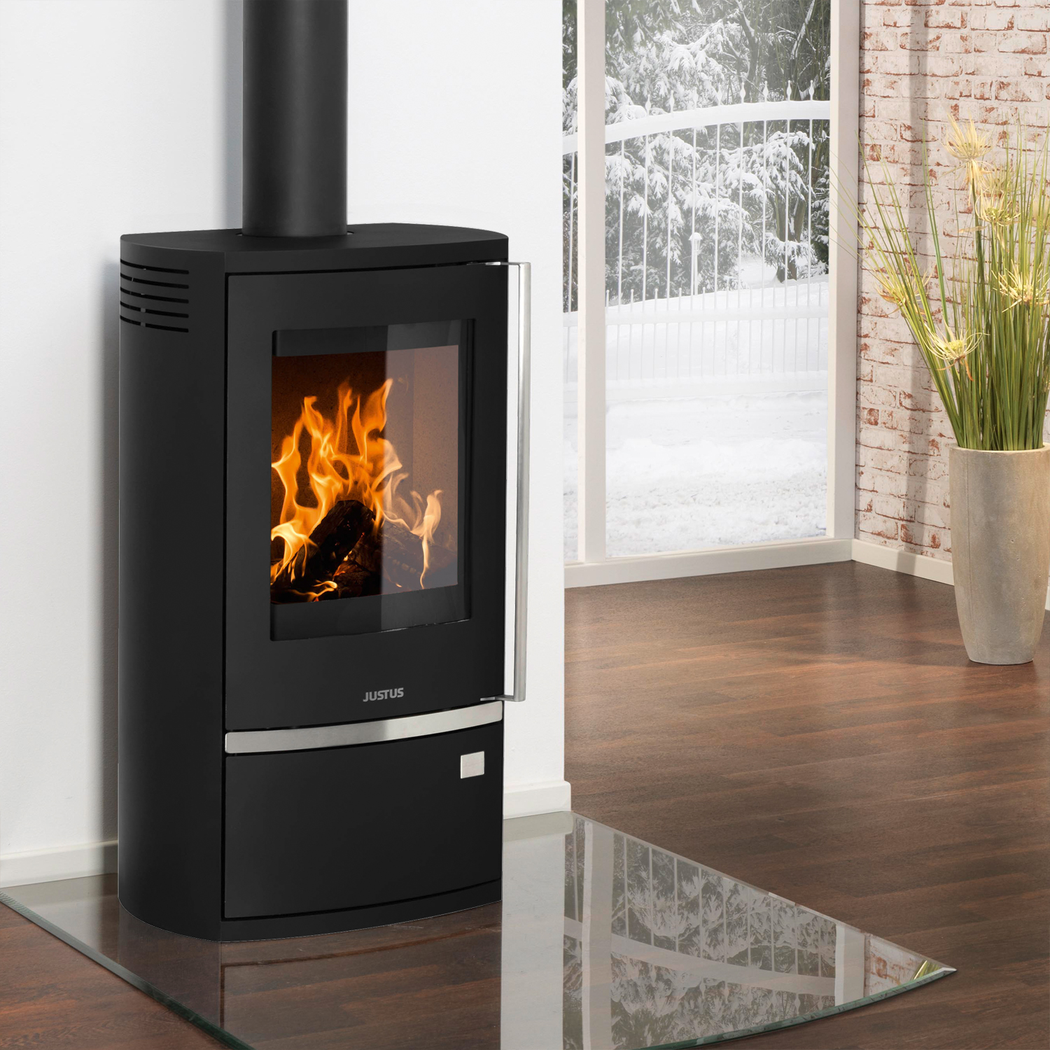 Justus Reno R Kaminofen Stahl Schwarz / Sandstein