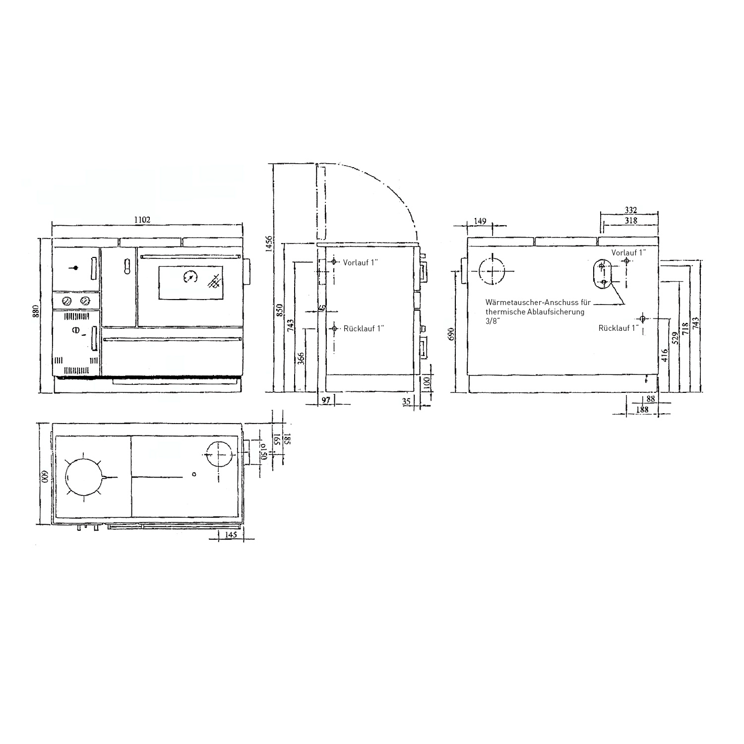 Wamsler K 178 K wasserführender Küchenherd Emailliert maron, RR rechts