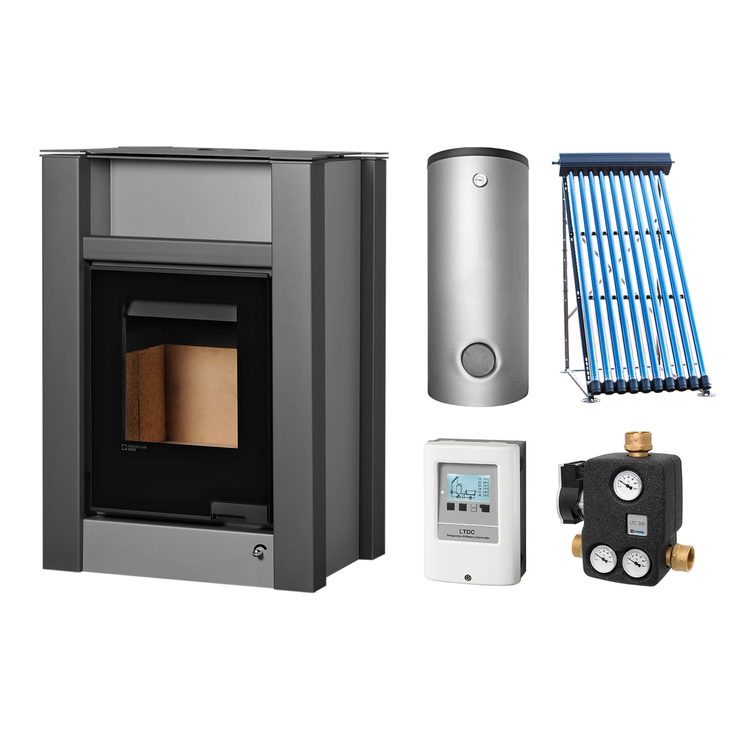 Aquaflam Vario Lend Basic Grey Set + Solarthermie-Set 2 (11 m²) + Kombispeicher THKE 600 + SWT Aquaflam Vario Lend Basic Grey Set + Solarthermie-Set 2 (11 m²) + Kombispeicher THKE 600 + SWT