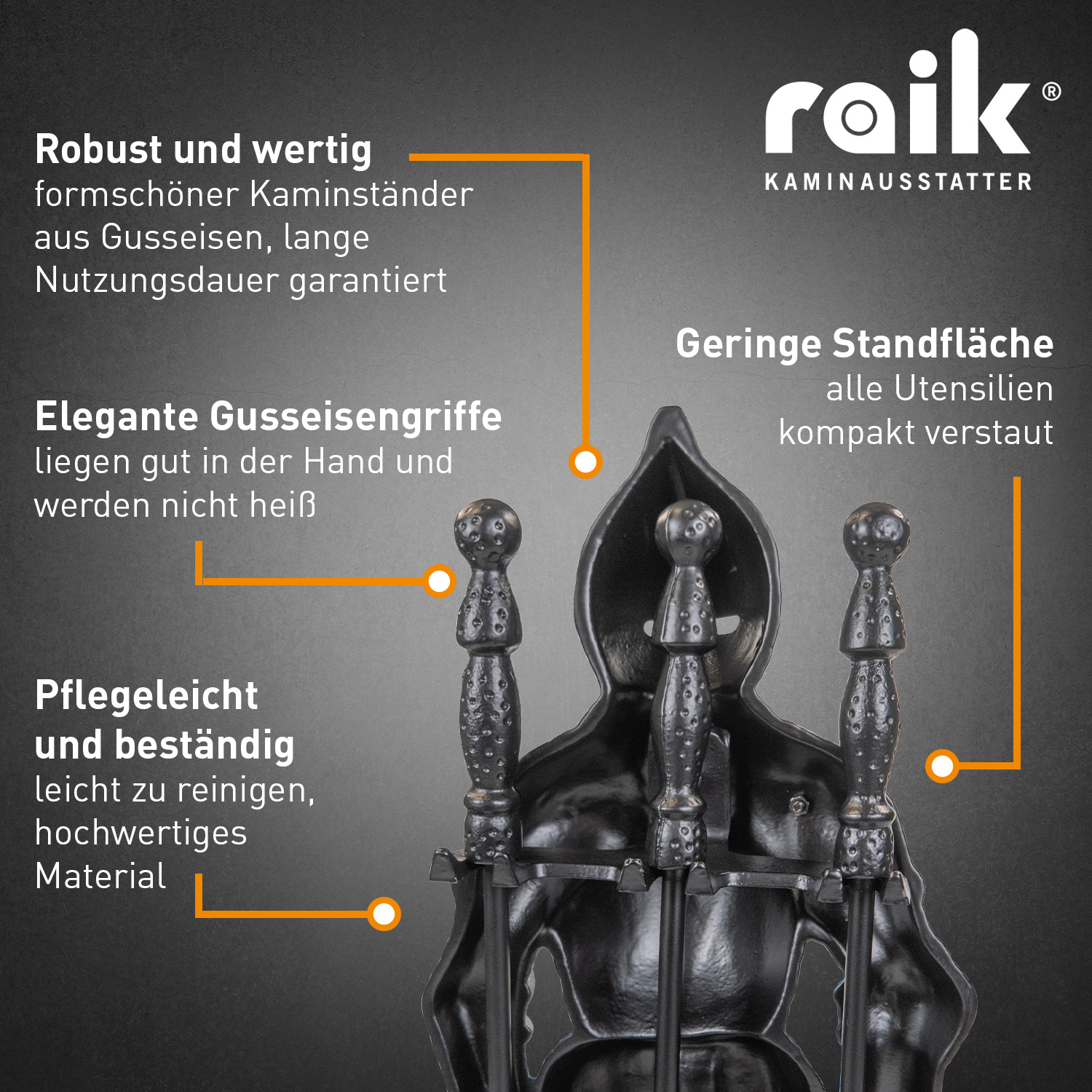 Raik Kaminbesteck Ritter Hubert, schwarz, 4tlg.