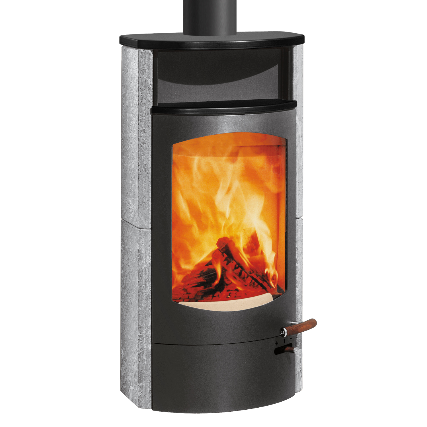 Austroflamm Koko 2.0 Kaminofen Speckstein, Warmhaltefach Keramik Schwarz matt, Topplatte Keramik Schwarz matt, RRA oben