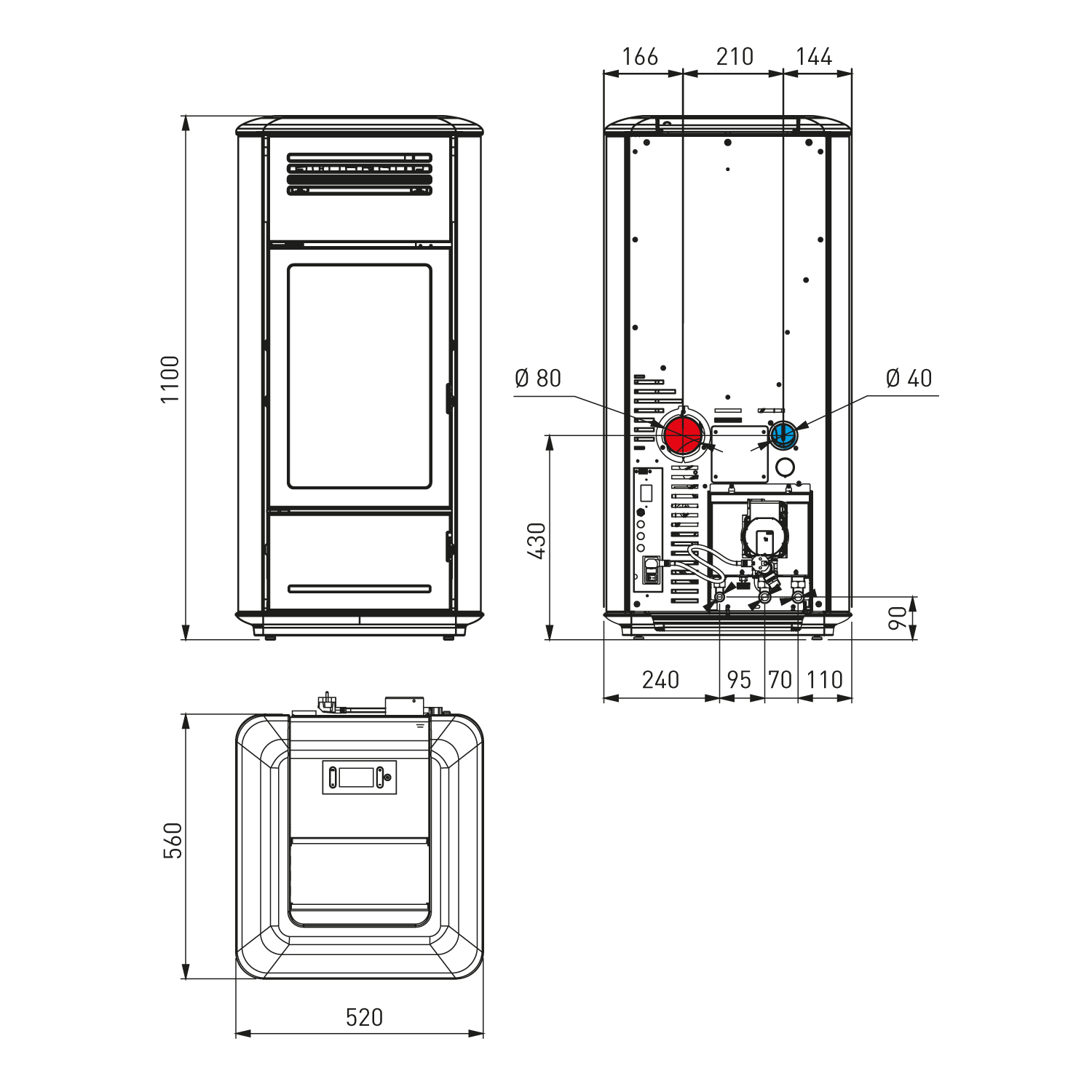 Edilkamin Milla H 12 EVO wasserführender Pelletofen Stahl Bordeaux