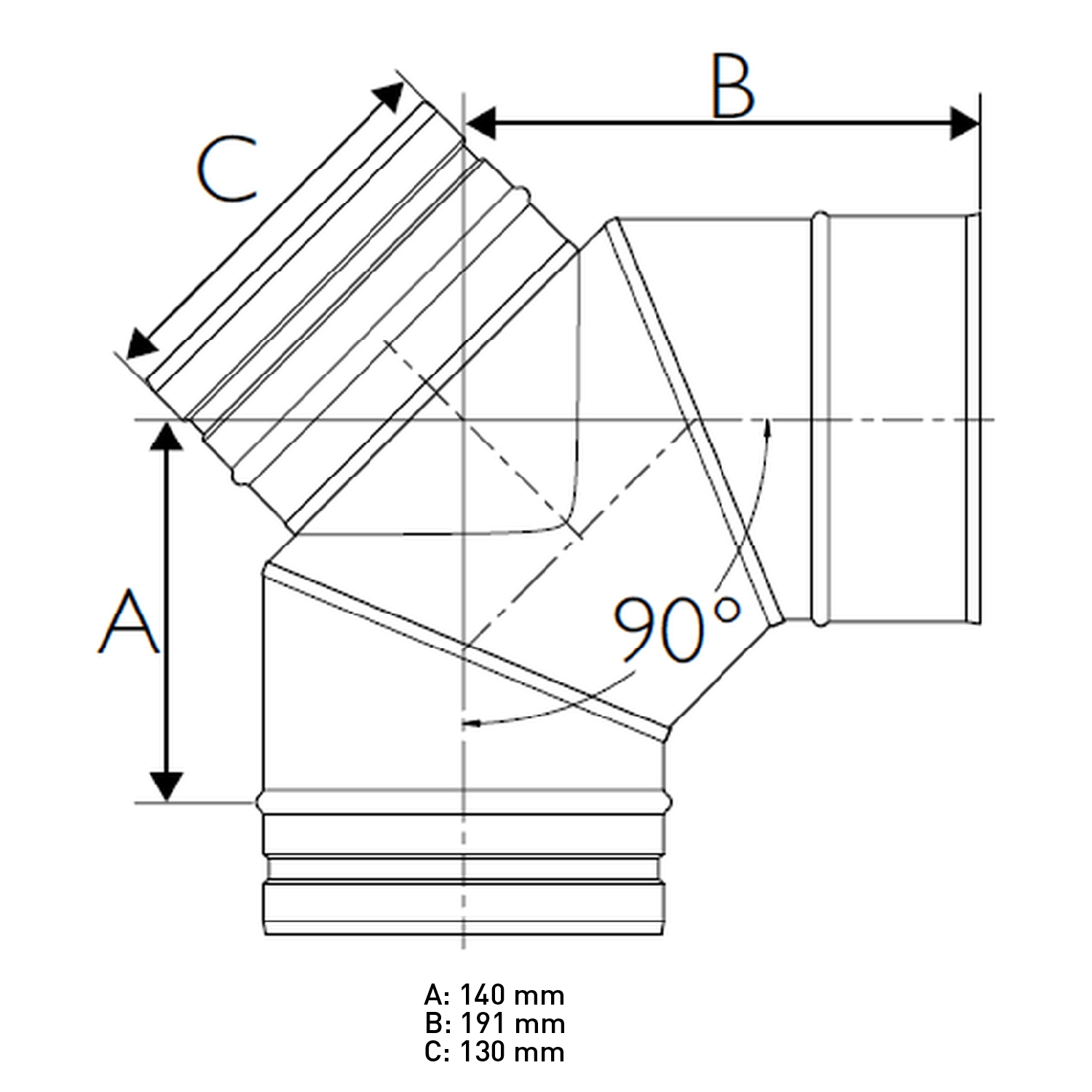 Schiedel PRIMA PLUS Inspektions-Bogen 90° H1 Ø130 mm einwandig matt