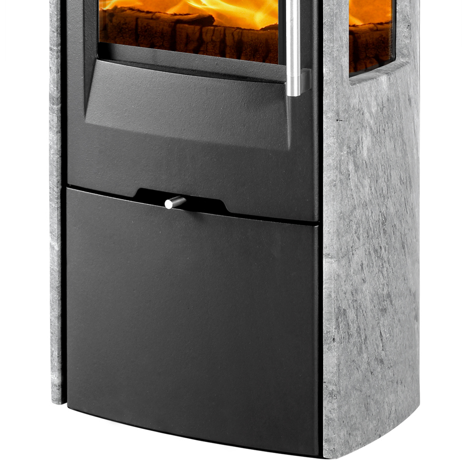 TermaTech TT30GS Kaminofen Stahl Schwarz/Speckstein, 3-seitige Verglasung, Rauchrohr hinten TermaTech TT30GS Kaminofen Stahl Schwarz/Speckstein, 3-seitige Verglasung, Rauchrohr hinten