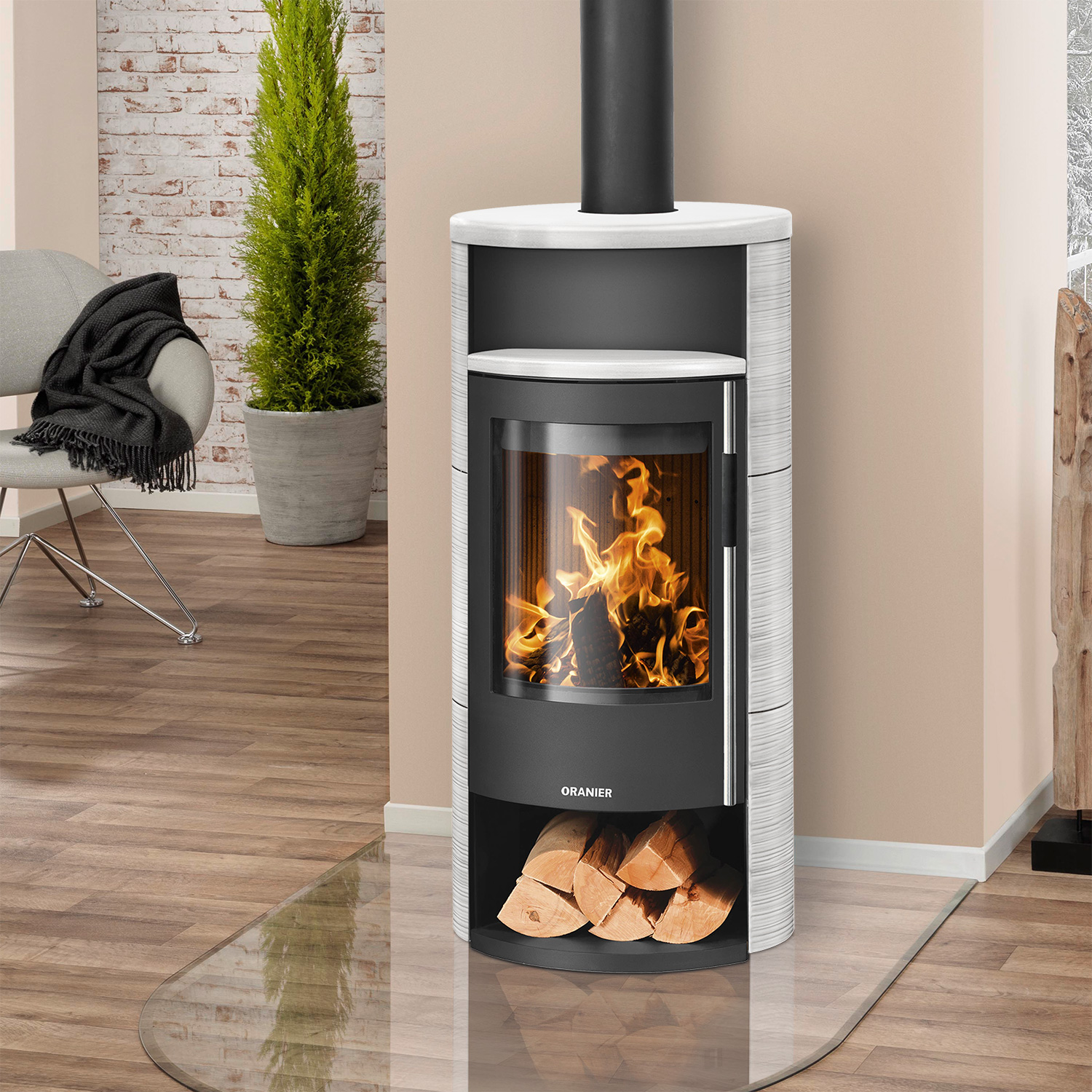 Oranier Polar Neo 6 Kaminofen Stahl Schwarz / Keramik Seidenweiß, DIBt