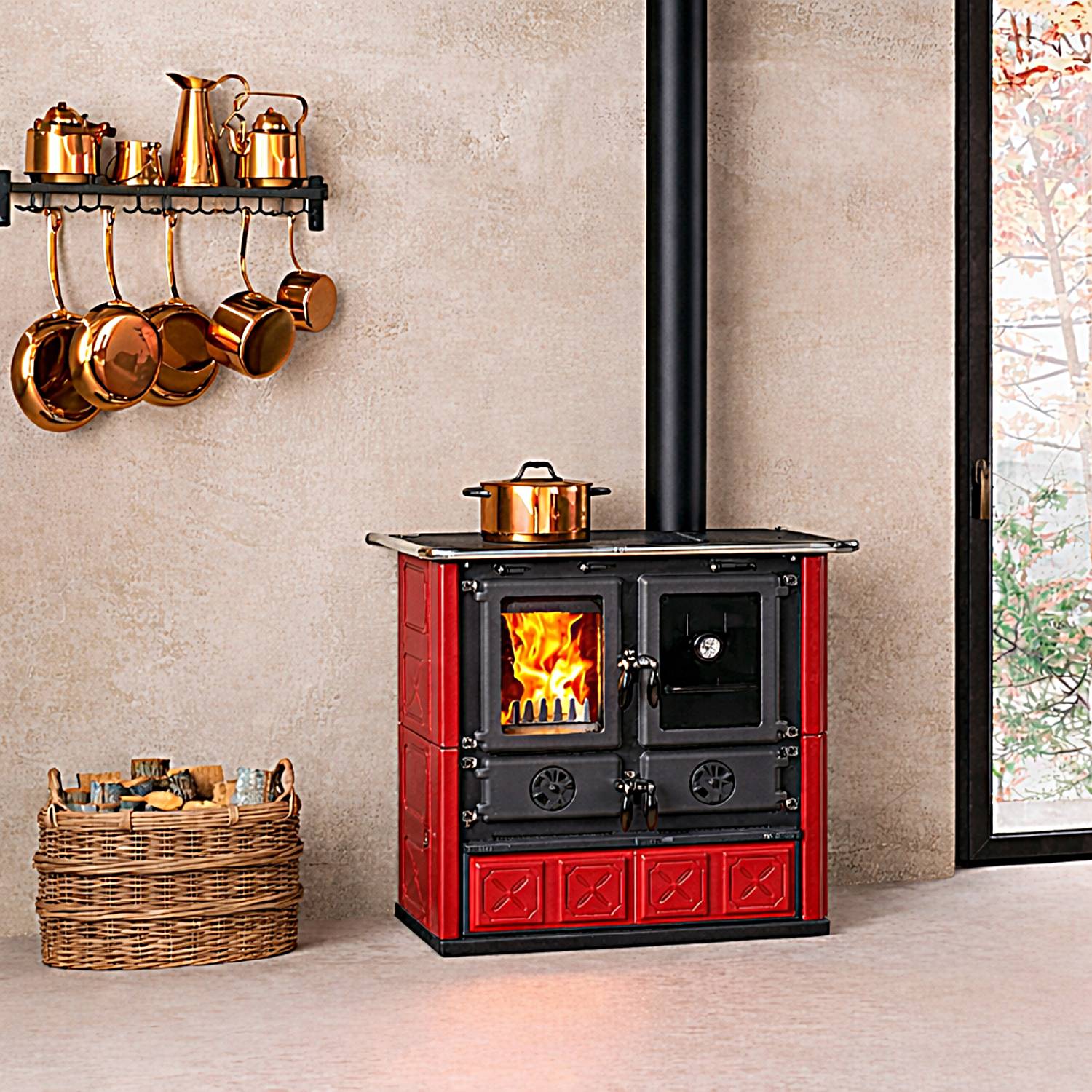 La Nordica ROSETTA.16 Majolika - Bordeauxrot Küchenofen