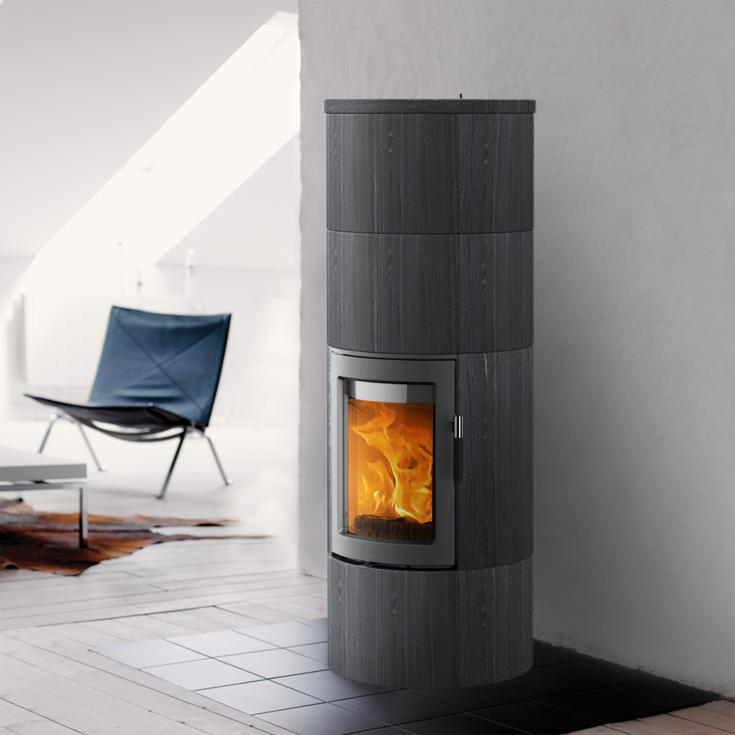 Lotus Maestro 2 Kaminofen Indian Night, Tür Grau, Rauchabgang hinten