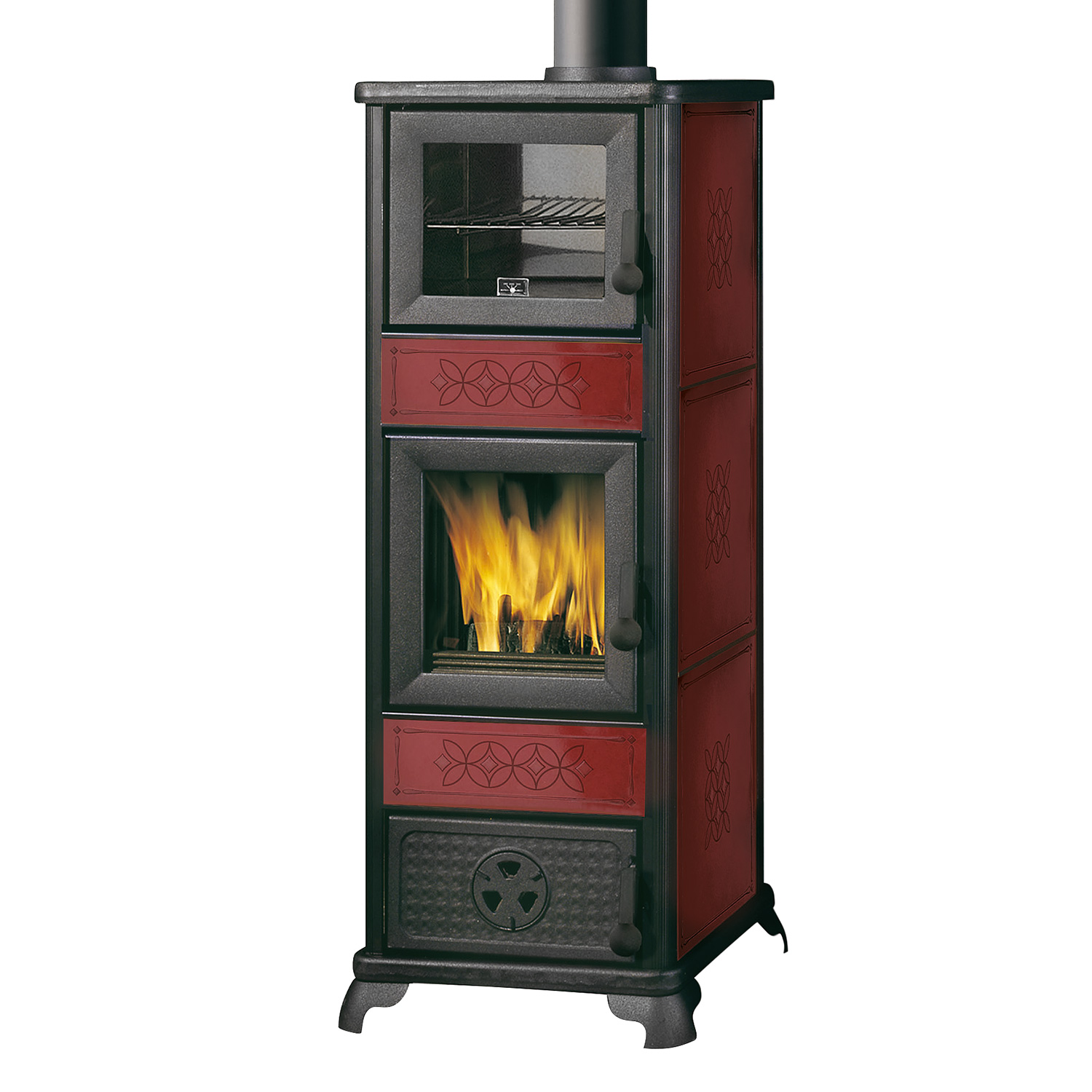 EK63 Decor C Kaminofen Keramik bordeaux Rauchrohr oben