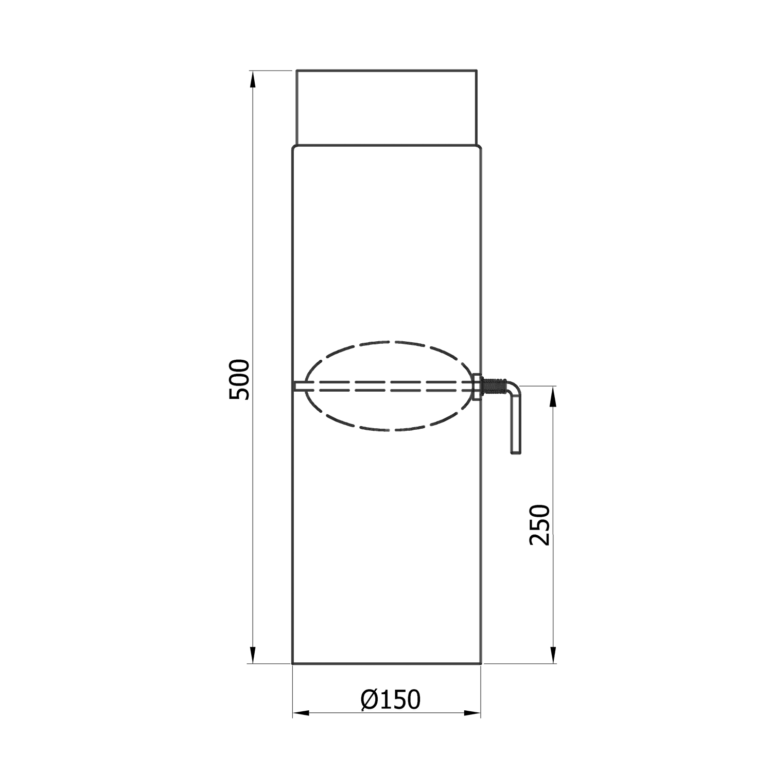 Raik Basic Längenelement 150mmx500mm schwarz mit Zugregulierung für Rauchrohr / Ofenrohr