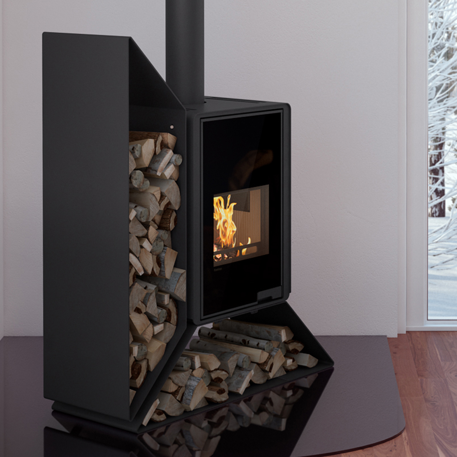 HS Flamingo Deluxe Kampa Kaminofen Schwarz Regal links HS Flamingo Deluxe Kampa Kaminofen Schwarz Regal links