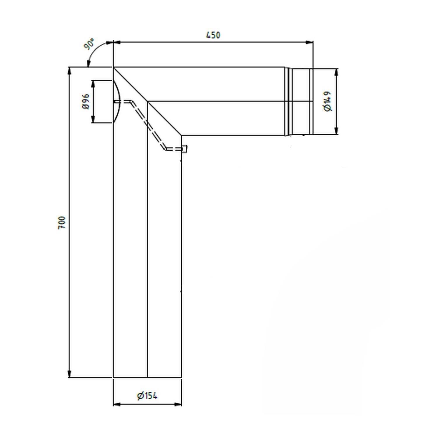 Raik Lifestyle Winkelbogen Durchmesser 150/90° 2,00mm 2-tlg 700/450 mit eingelegter Tür schwarz für Rauchrohr/ Ofenrohr