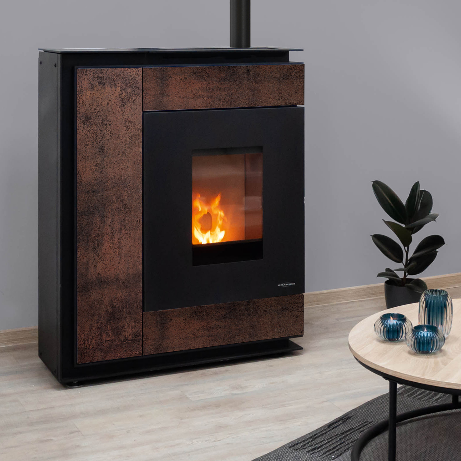 Oranier Boreas Aqua Wasserführender Pelletofen Sintered Stone Korten, Rauchabgang oben