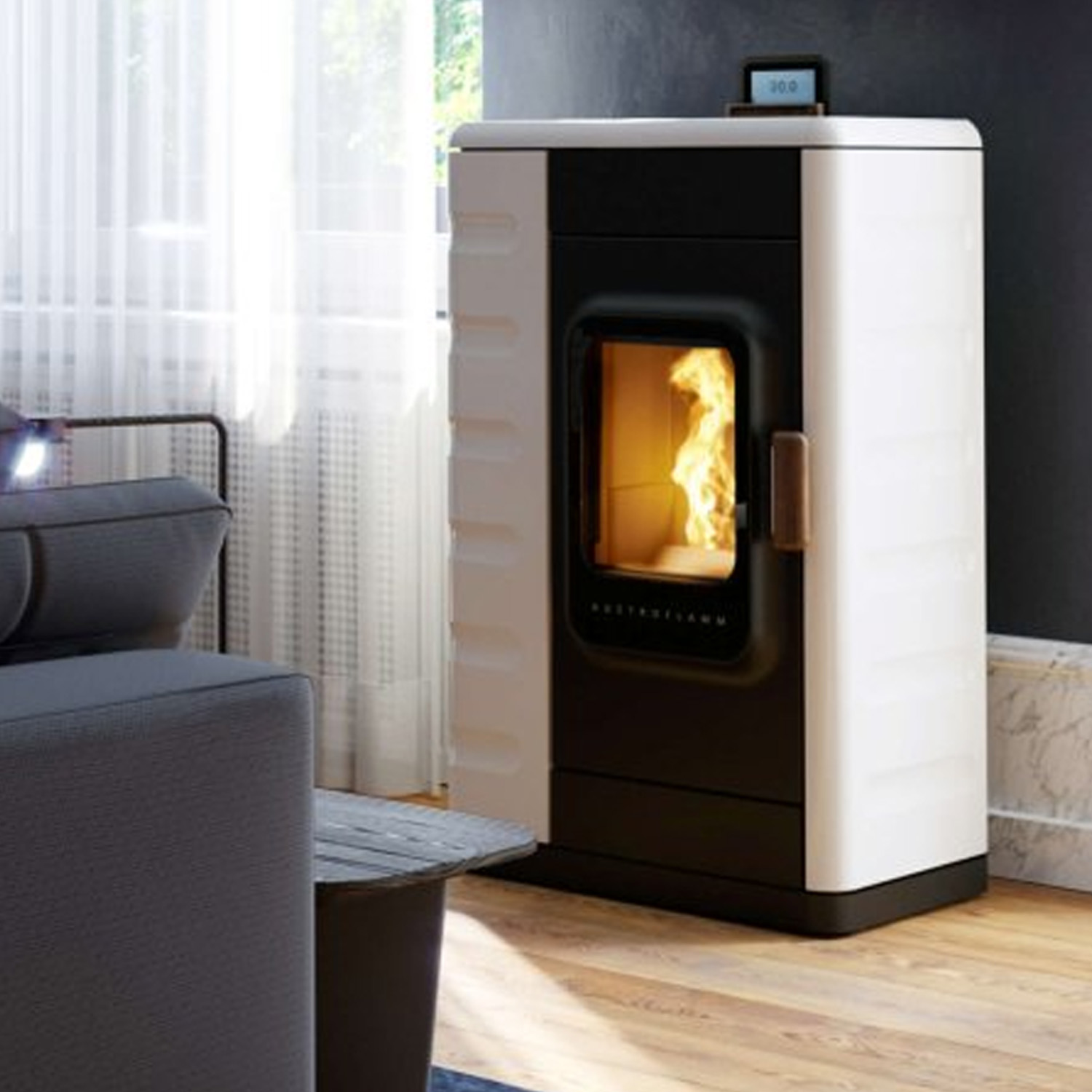 Austroflamm Ruby Pelletofen Stahl Keramik Bright White