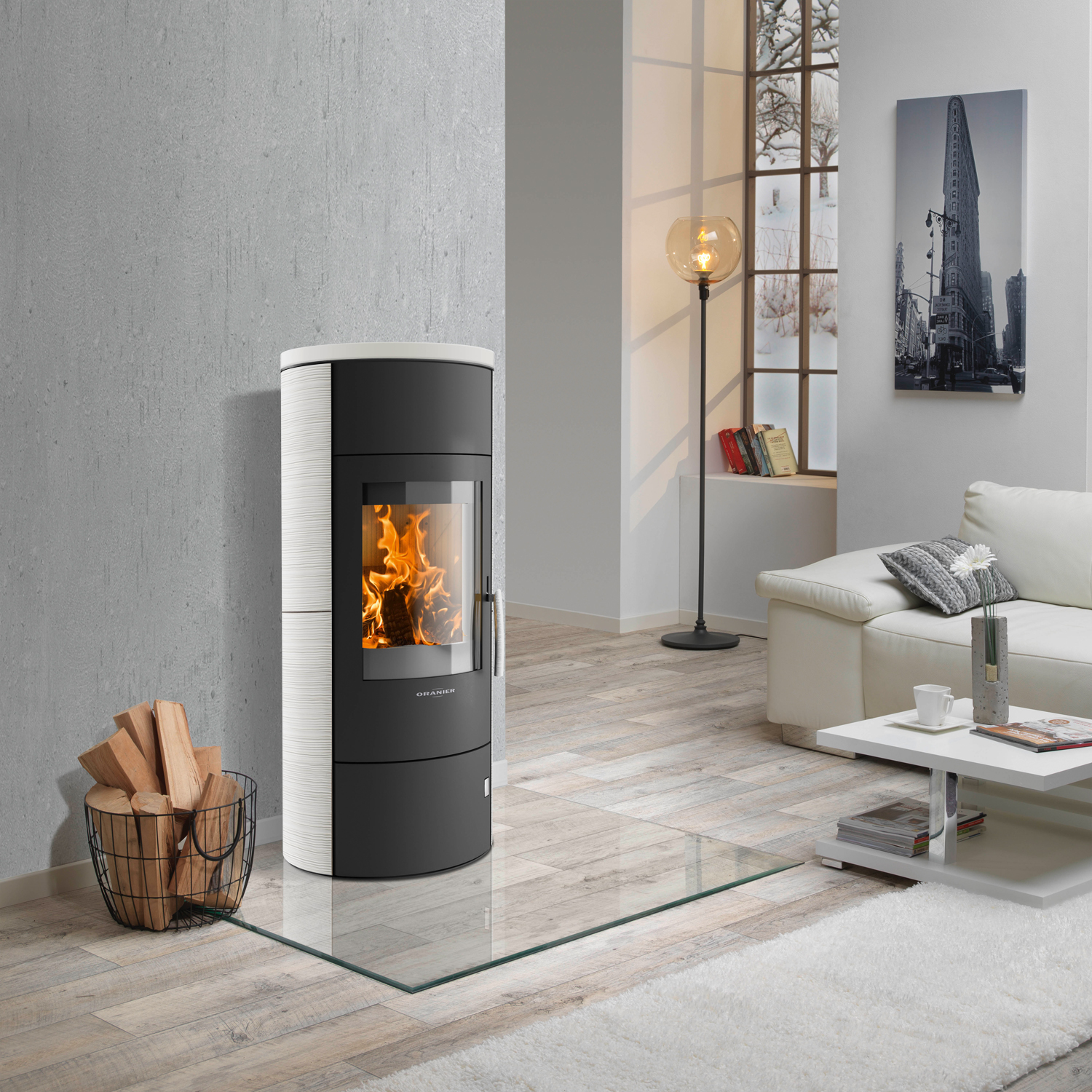 Oranier Polar W+ 2.0 Kaminofen Stahl Schwarz / Keramik Seidenweiß