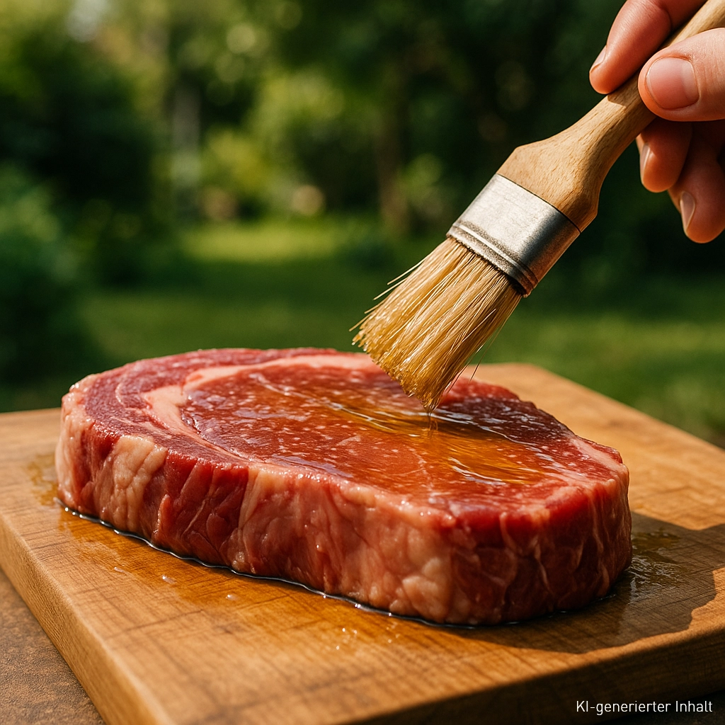 ein-steak-liegt-auf-einem-holzbrett-und-wird-mit-öl-bestrichen
