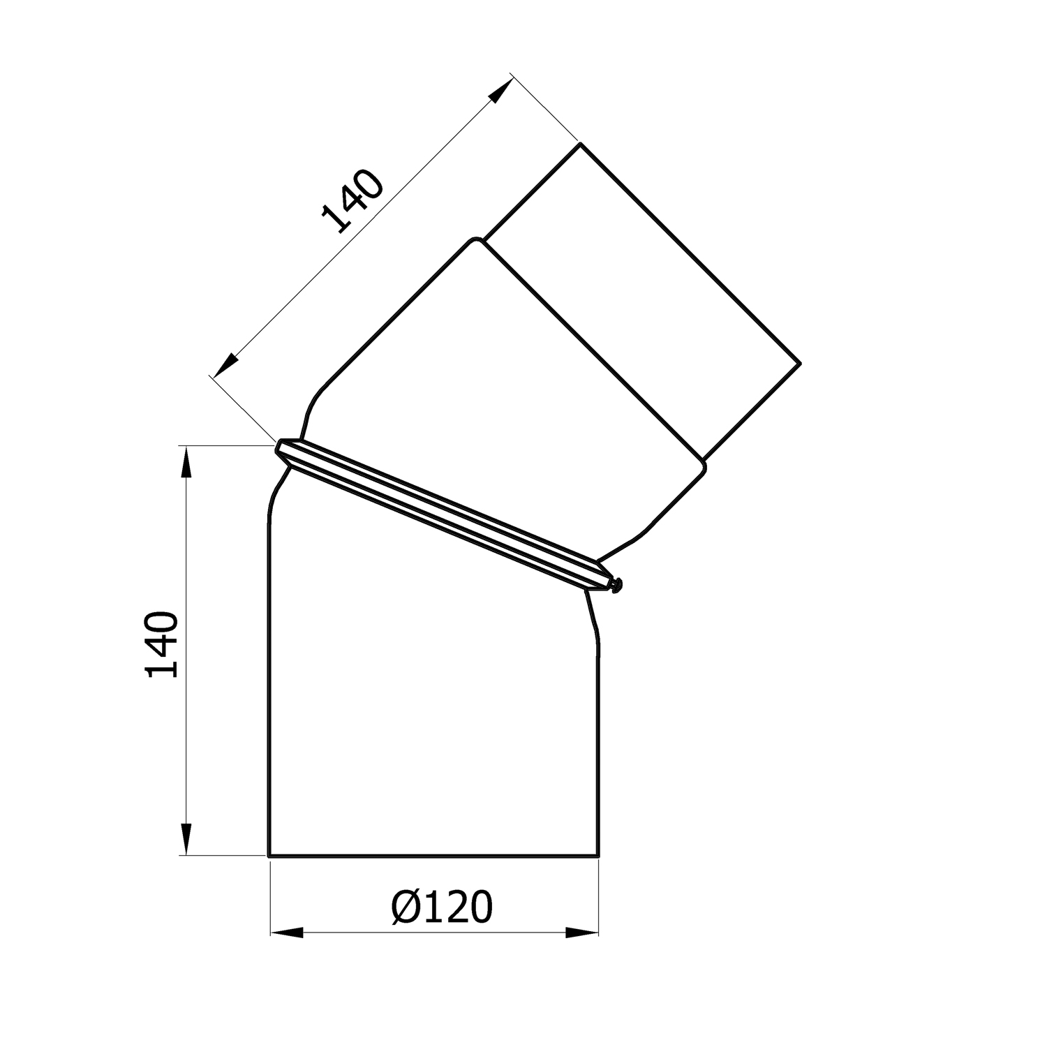 Raik Rauchrohrbogen / Ofenrohr 120mm - 0° - 45° ohne Reinigungsöffnung schwarz