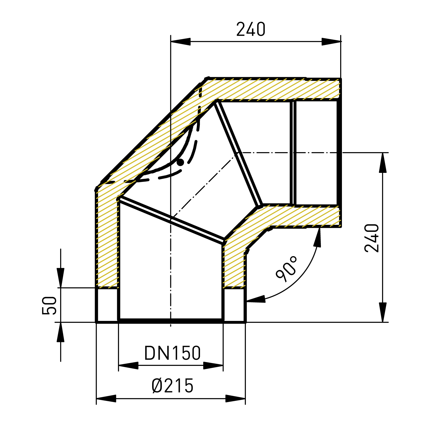 Raik Rauchrohrbogen / Ofenrohr Coltherm doppelwandig mit Isolierung, Durchmesser 150 mm, 90°, Schwarz, mit Reinigungsöffnung