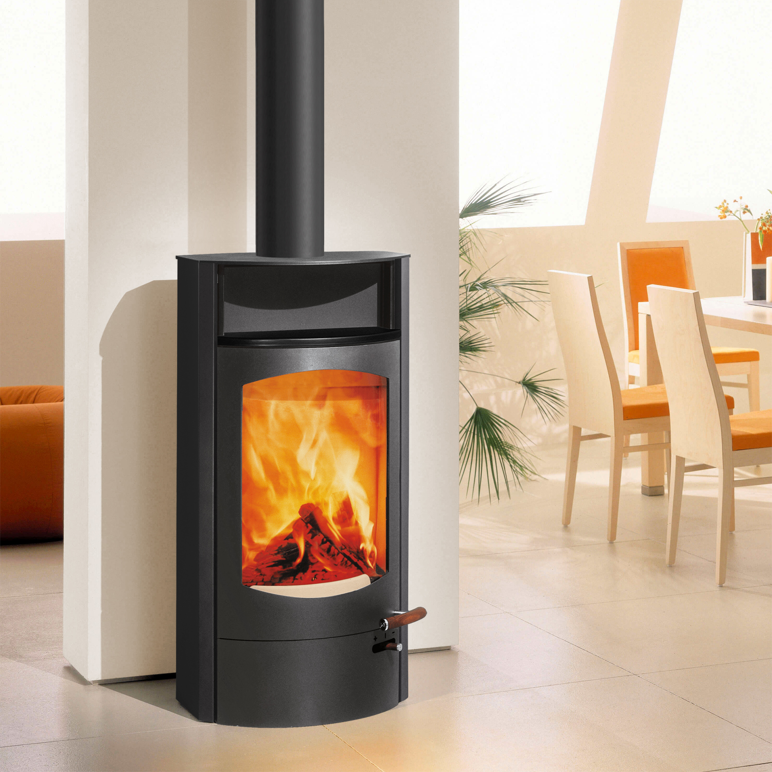 Austroflamm Koko 2.0 Kaminofen Stahl Gussgrau, Warmhaltefach Keramik Schwarz matt, Guss-Topplatte, RRA oben + kostenfreie Installation