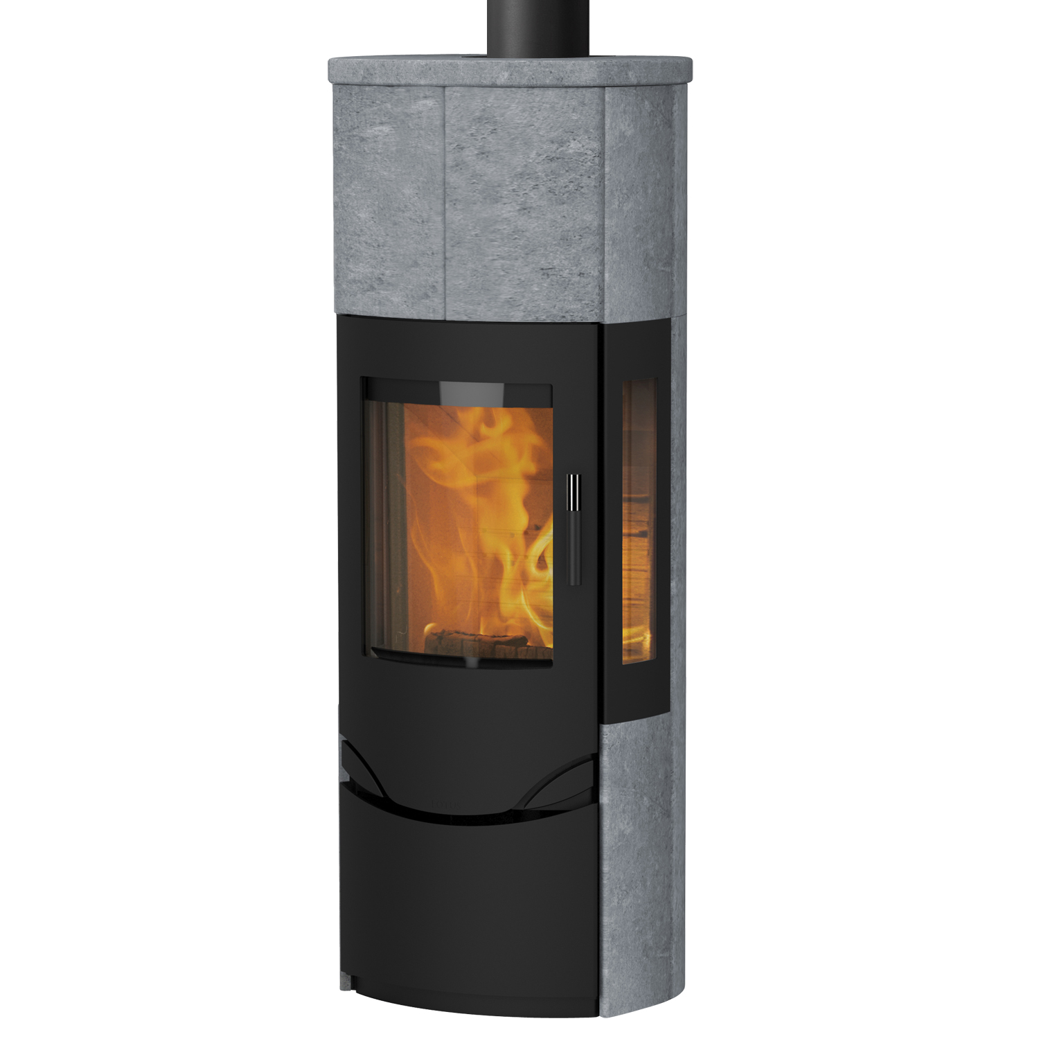 Lotus Prio M Kaminofen Schwarz/ Speckstein/ Seitenglas, Rauchabgang oben