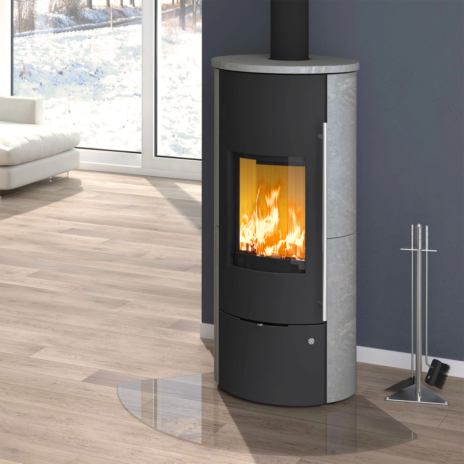 Olsberg Tolima PowerSystem II Compact Kaminofen Stahl Schwarz | Naturstein Serpentin