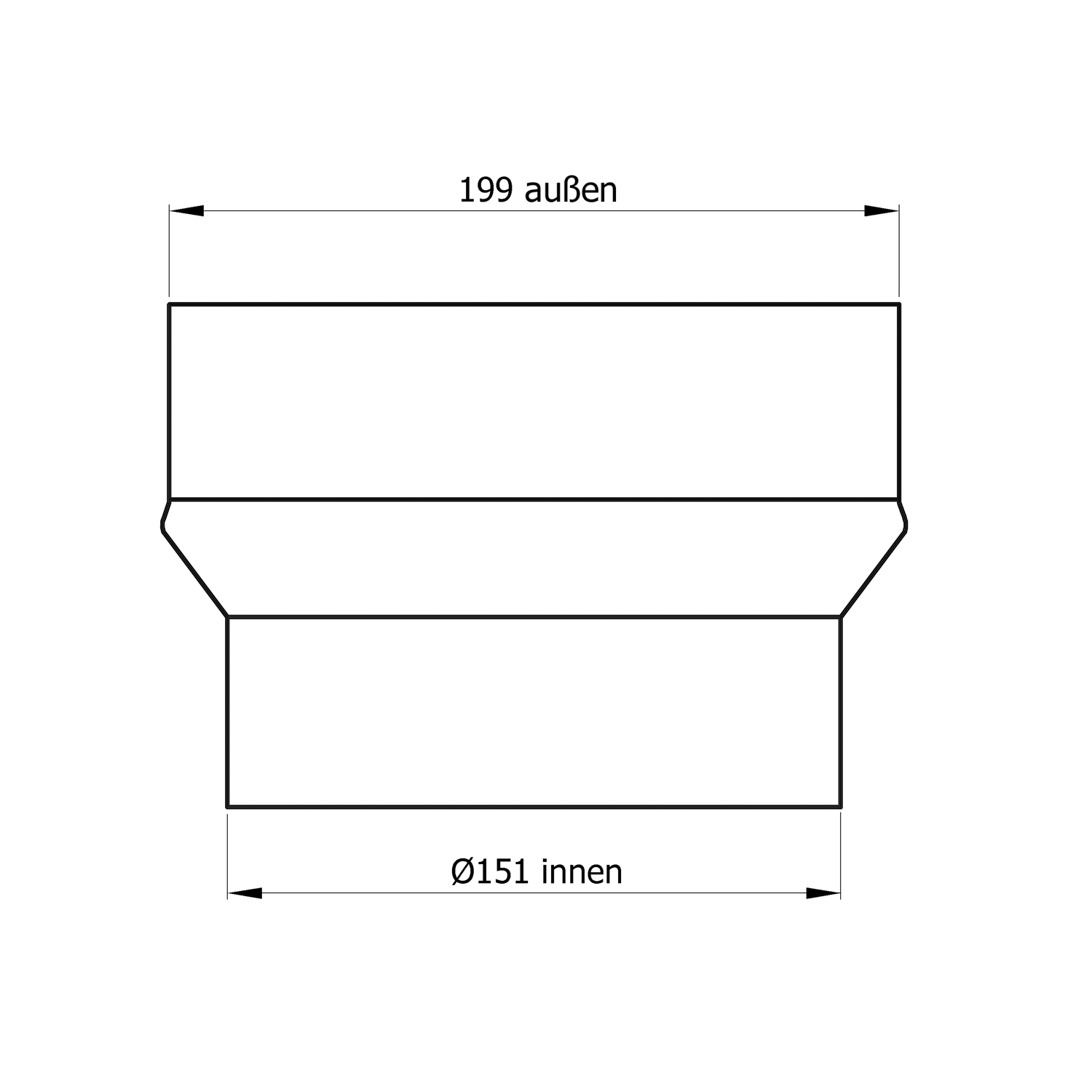 Raik Rauchrohr / Ofenrohr Erweiterung 150mm -200mm schwarz