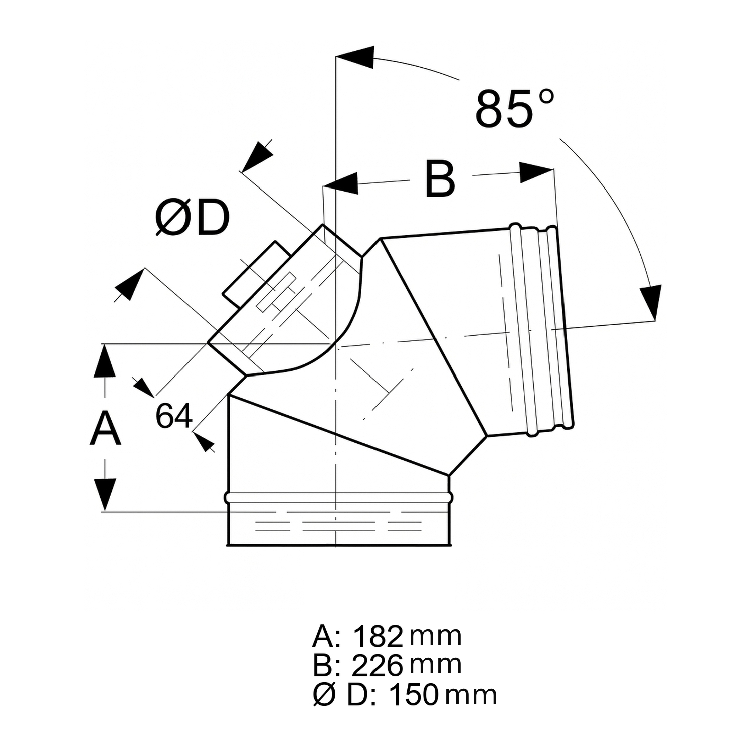 Schiedel ICS Bogen 85° Ø150 mm mit Revisionsverschluss für Festbrennstoffe doppelwandig glänzend