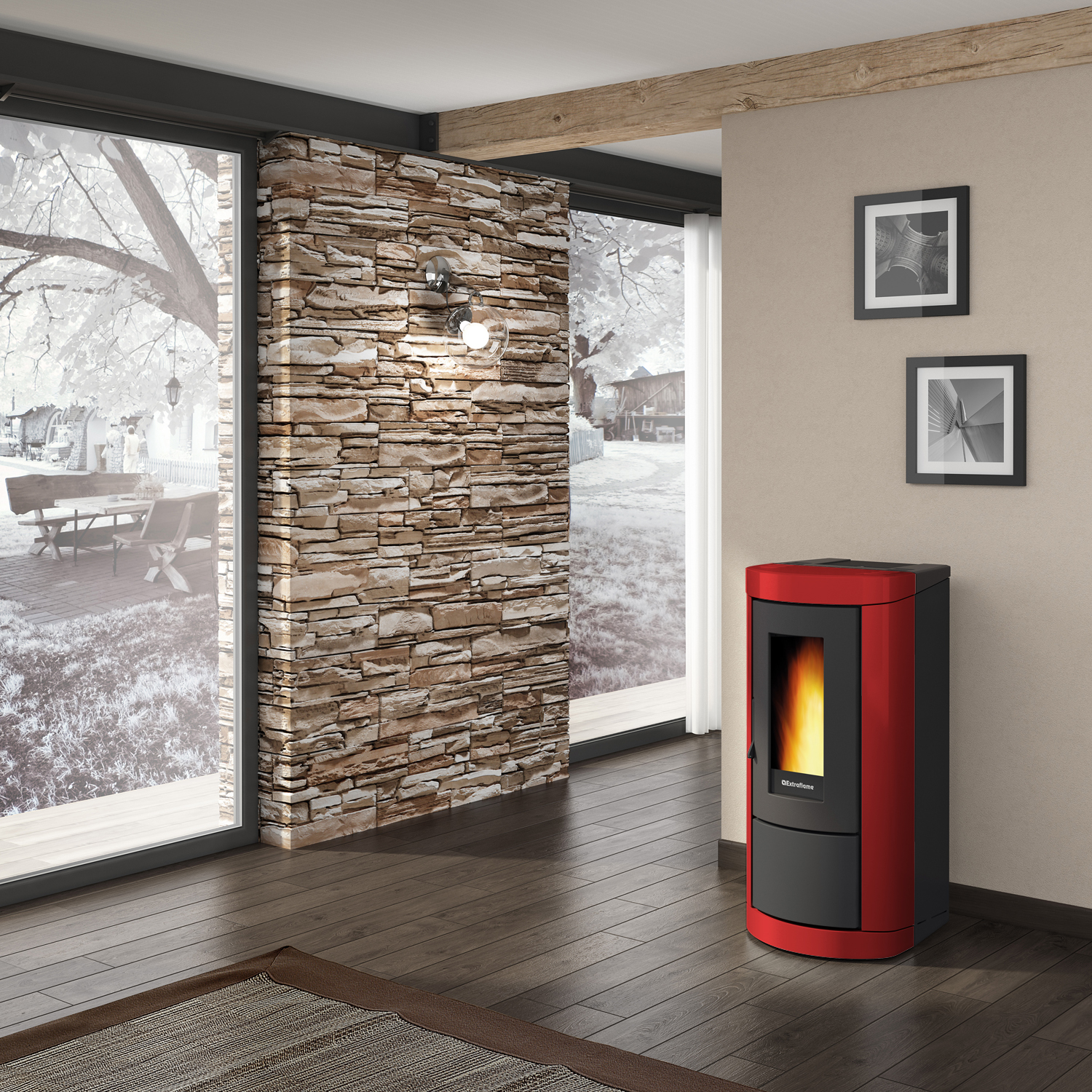 Extraflame Evolution Line Mietta Evo 16 Pelletofen Stahl bordeaux