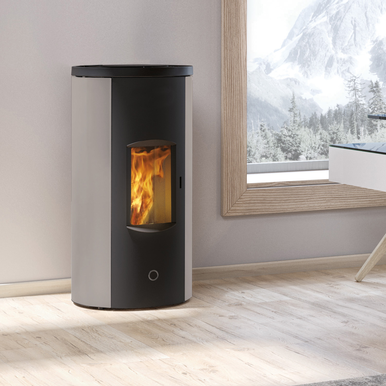 EK63 Like 80 Evo Pelletofen Stahl taubengrau RR hinten