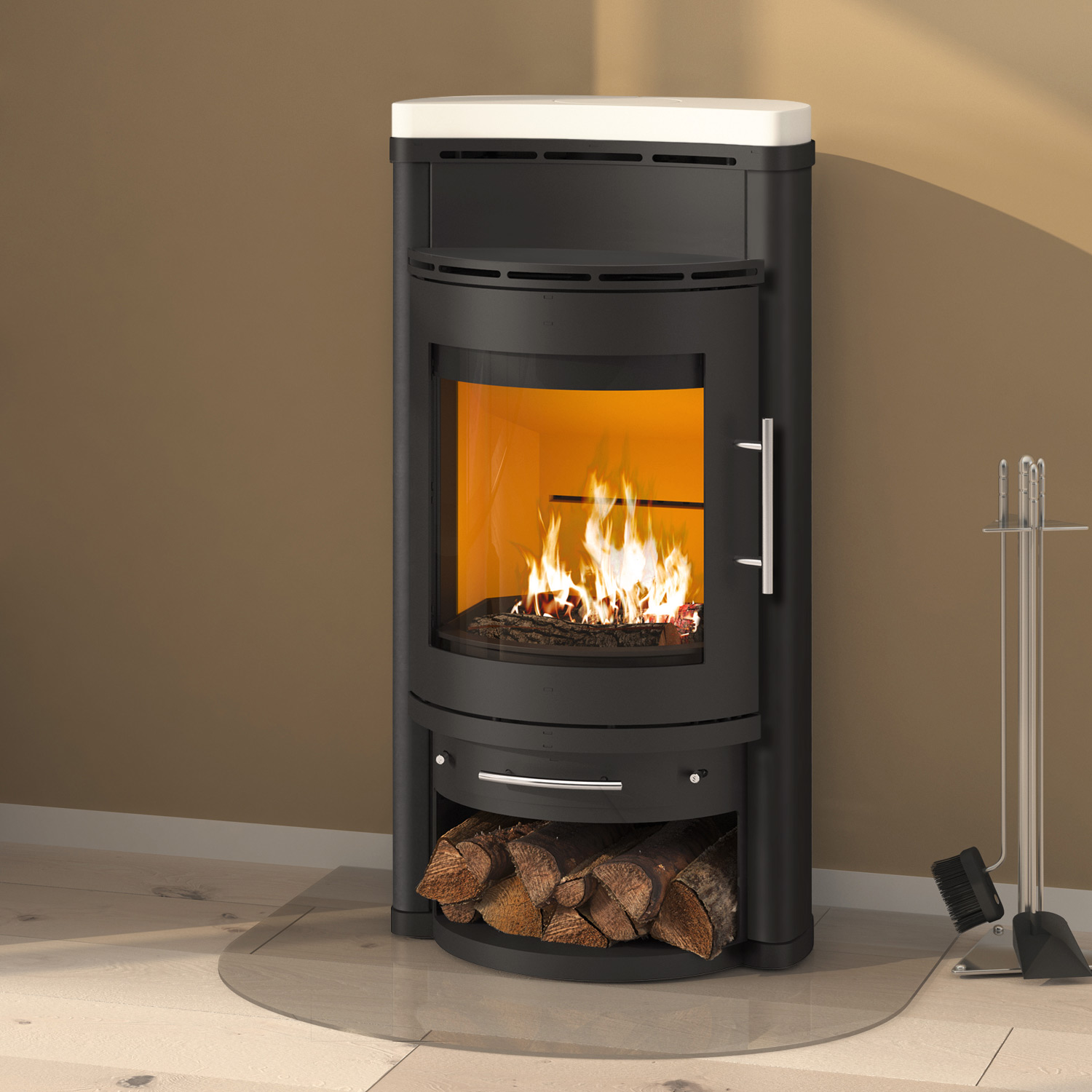 Königshütte Corvus Kaminofen Stahl Schwarz | Topplatte Keramik Vanilla Königshütte Corvus Kaminofen Stahl Schwarz | Topplatte Keramik Vanilla