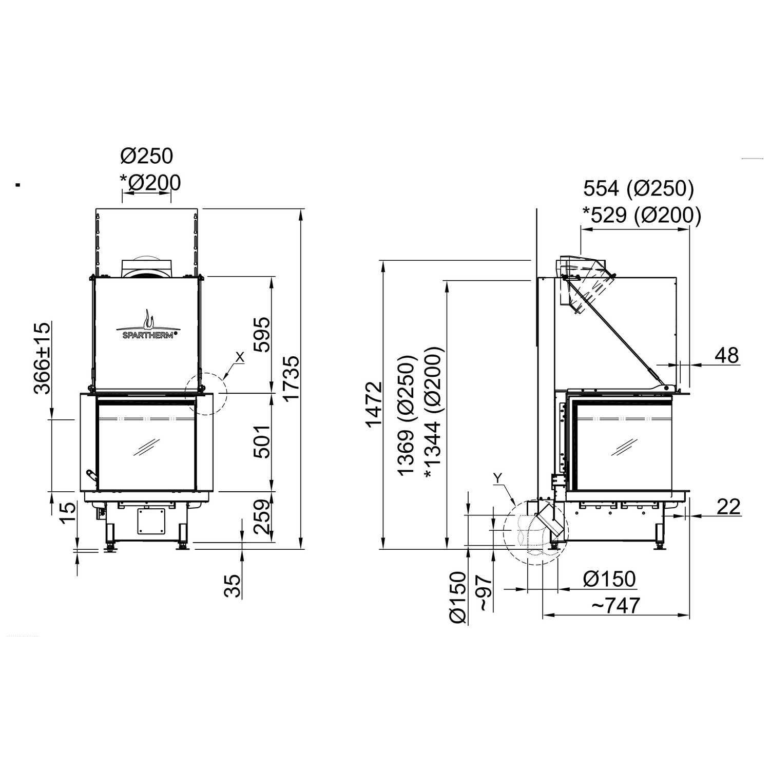 Spartherm Premium A-U-50h Kamineinsatz 200 mm RR
