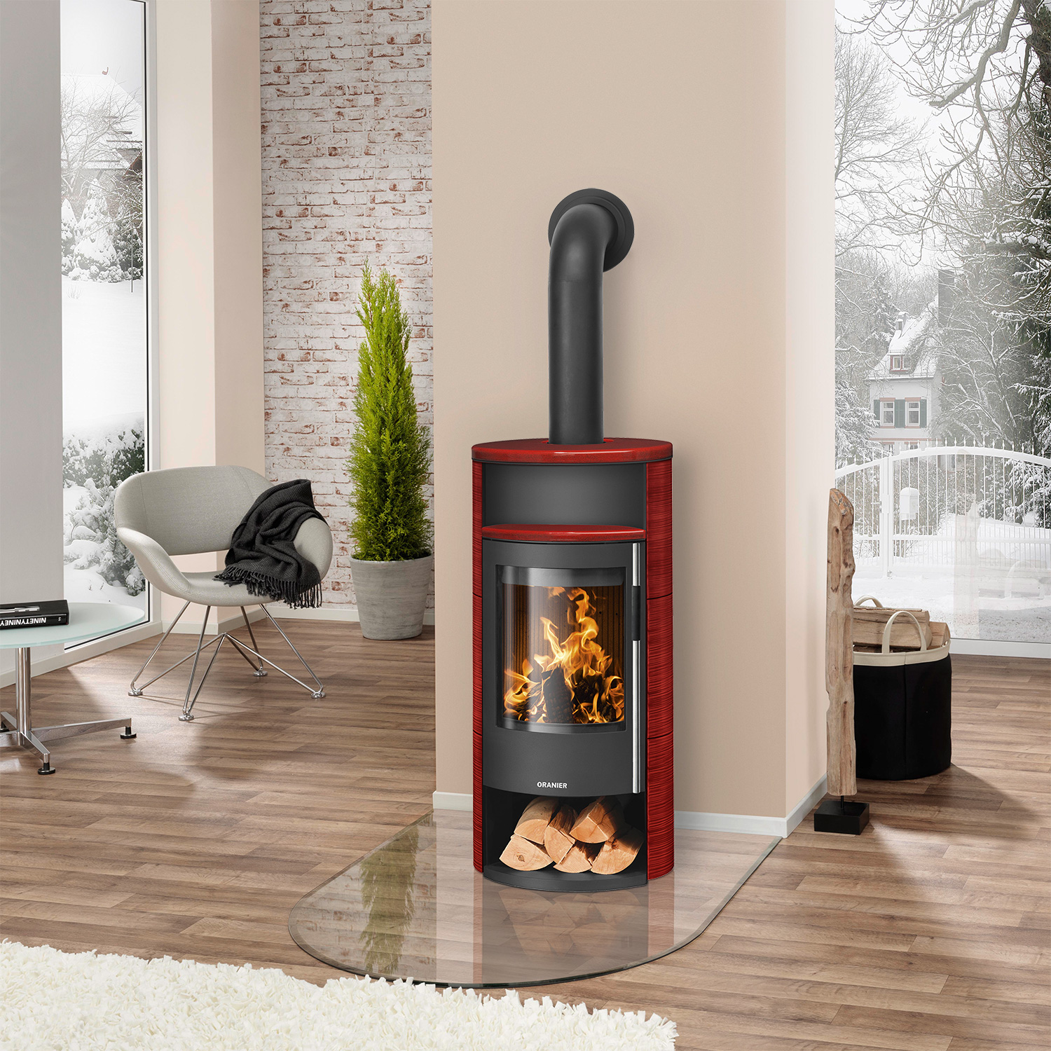 Oranier Polar Neo 6 Kaminofen Stahl Schwarz / Keramik Paprikarot, DIBt