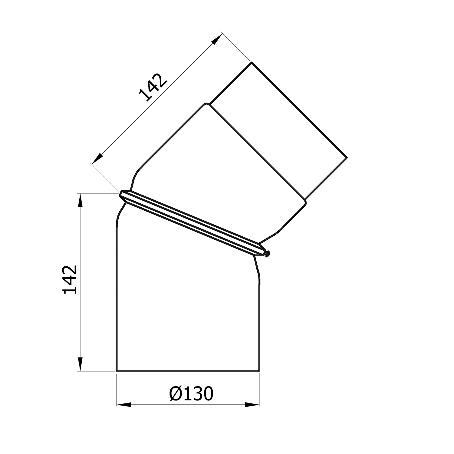 Raik Rauchrohrbogen / Ofenrohr 130mm - 0° - 45° ohne Reinigungsöffnung schwarz