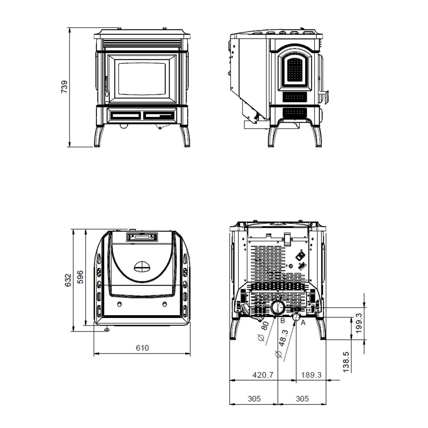 Extraflame Teodora 16 Evo Pelletofen Gusseisen Schwarz